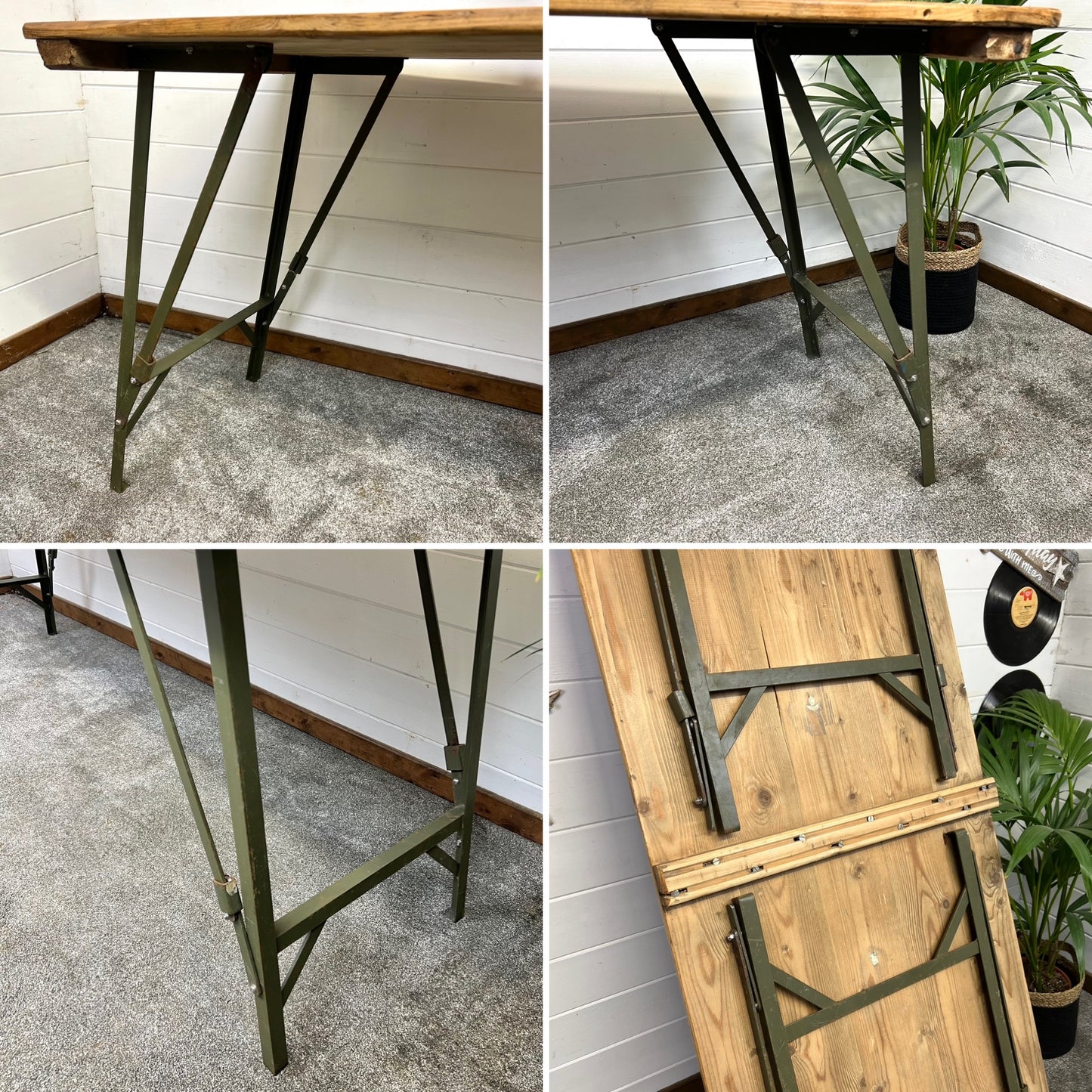 Vintage Wooden Folding Trestle Table Rustic Interior Reclaimed Waxed Farmhouse Dining Table