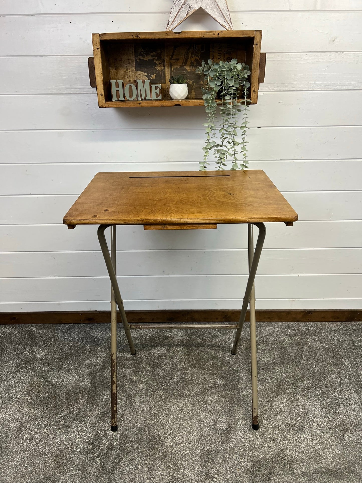 Vintage Folding School Desk Writing Desk Rustic Industrial 50's 60's Retro Side Table