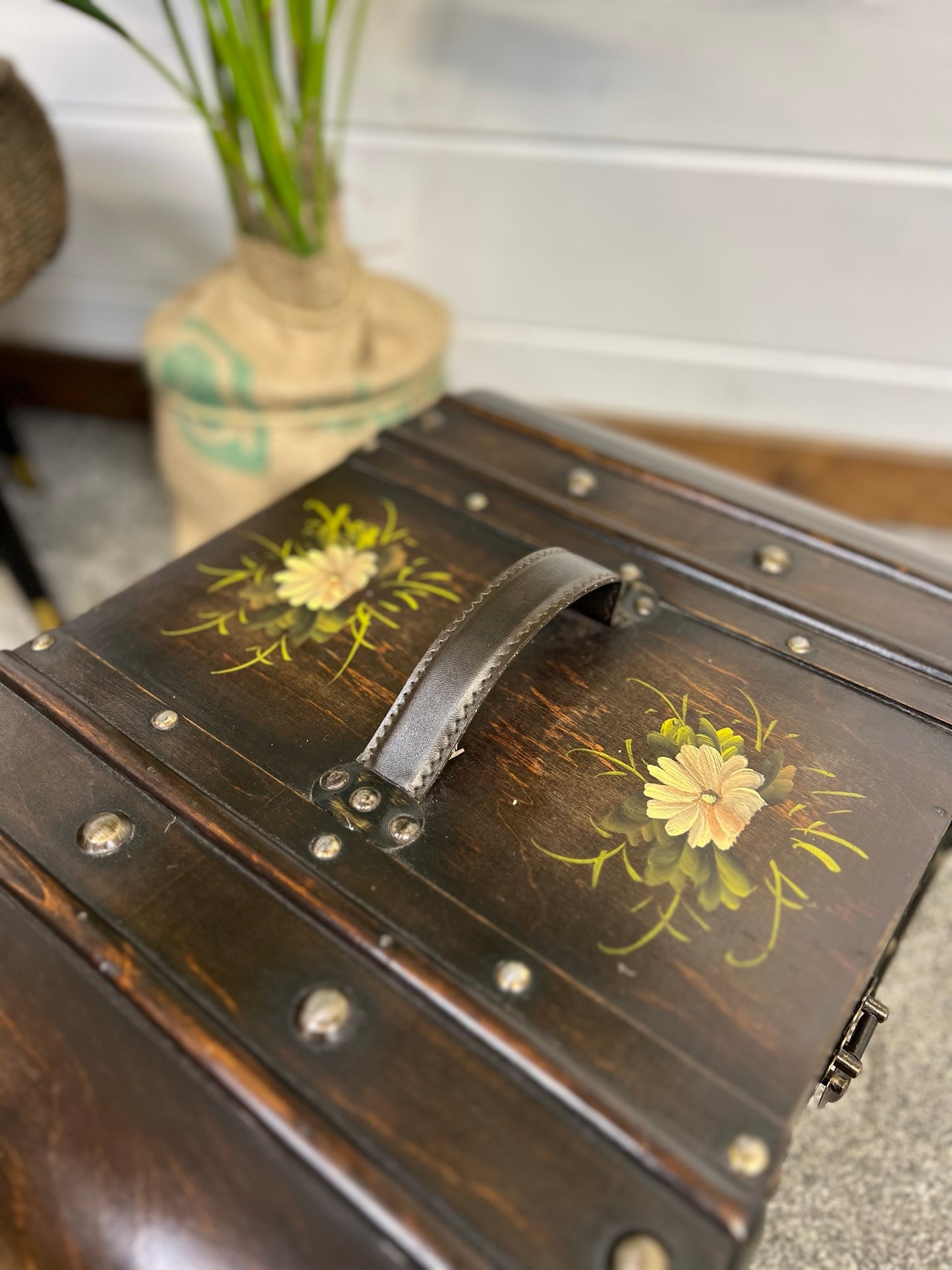 Vintage Wooden Trunk Chest Dome Top Vanity Box Rustic Boho Home Storage Decor