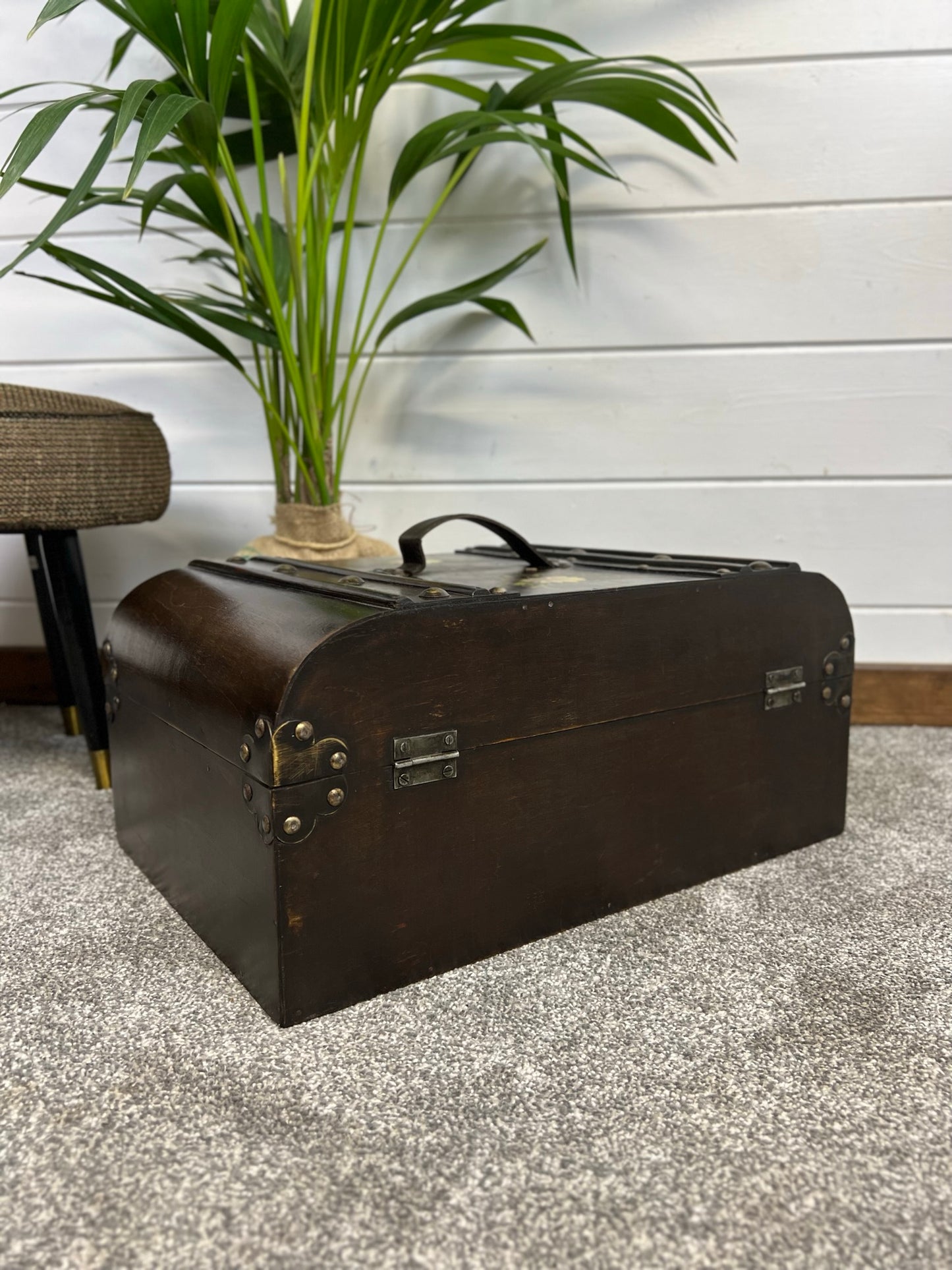 Vintage Wooden Trunk Chest Dome Top Vanity Box Rustic Boho Home Storage Decor