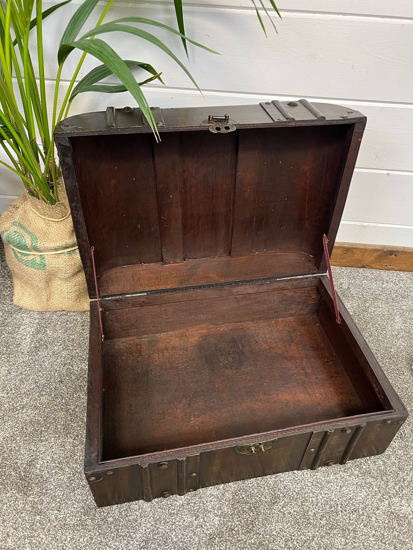 Vintage Wooden Trunk Chest Dome Top Vanity Box Rustic Boho Home Storage Decor