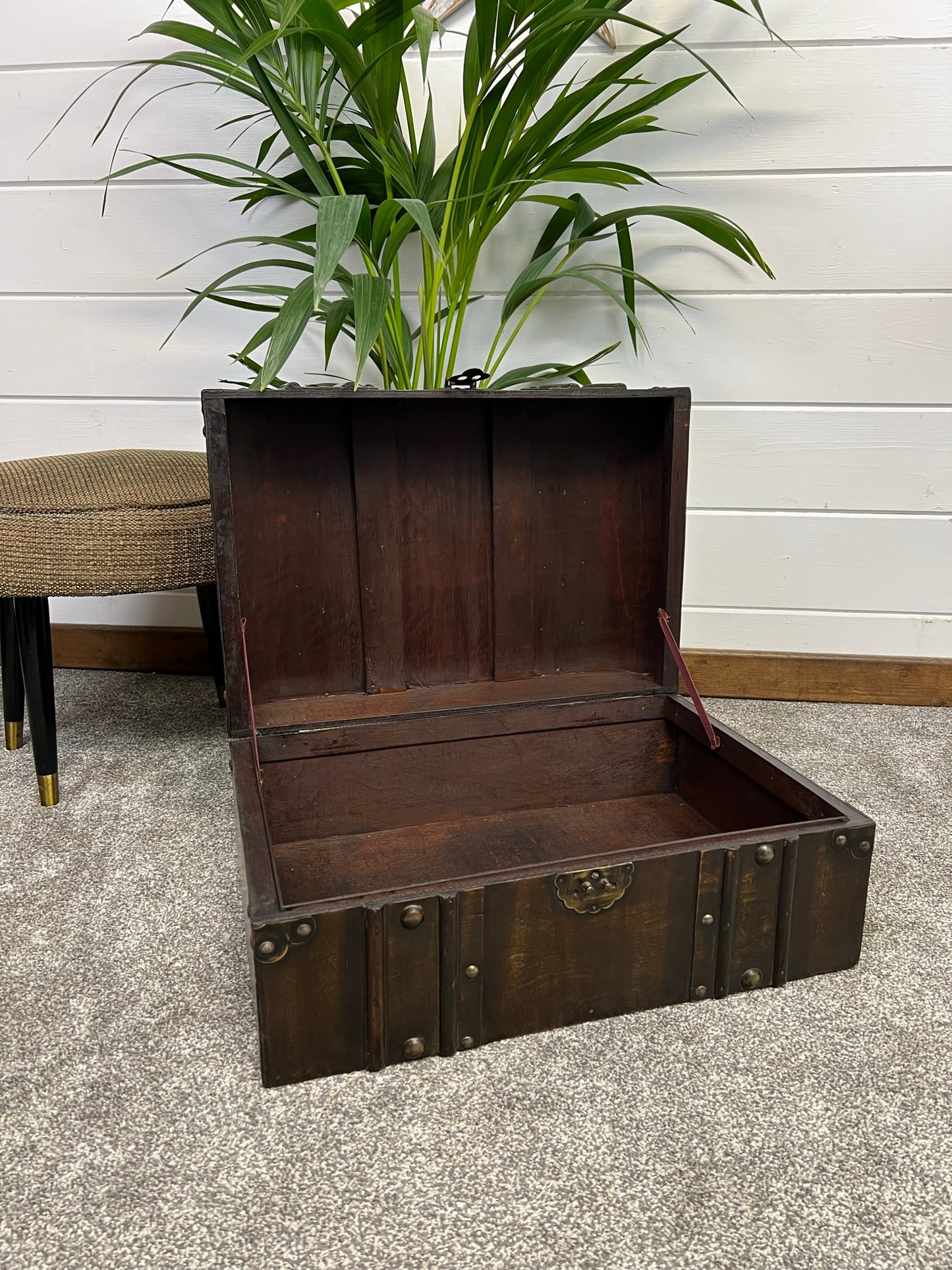 Vintage Wooden Trunk Chest Dome Top Vanity Box Rustic Boho Home Storage Decor