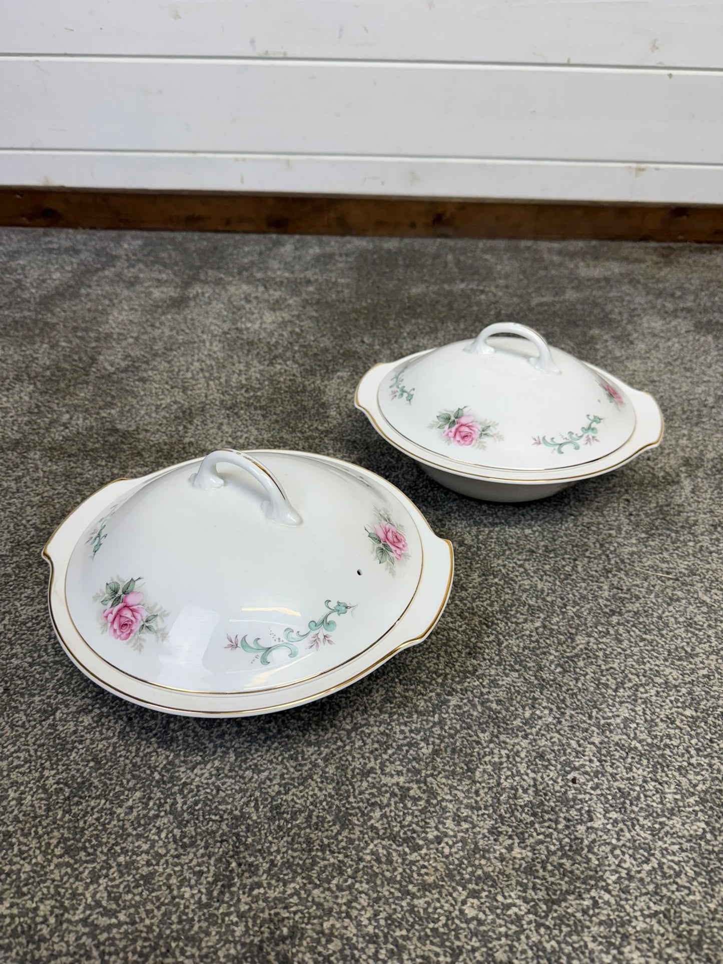 Vintage Royal Grafton Fine Bone China Vegetable Tureen Pink Rose 2x Lidded Serving Dishes