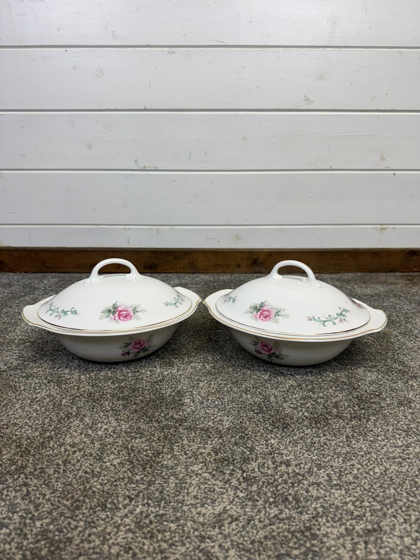 Vintage Royal Grafton Fine Bone China Vegetable Tureen Pink Rose 2x Lidded Serving Dishes