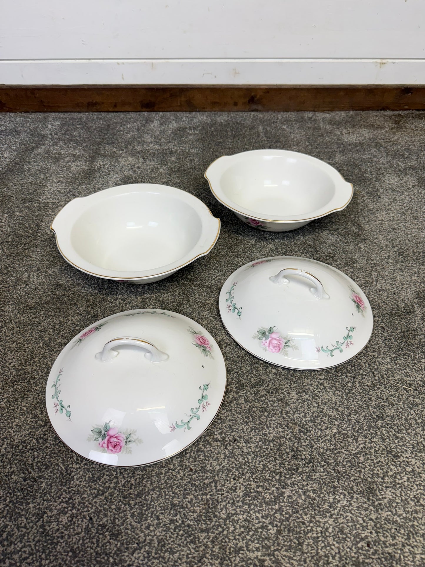 Vintage Royal Grafton Fine Bone China Vegetable Tureen Pink Rose 2x Lidded Serving Dishes
