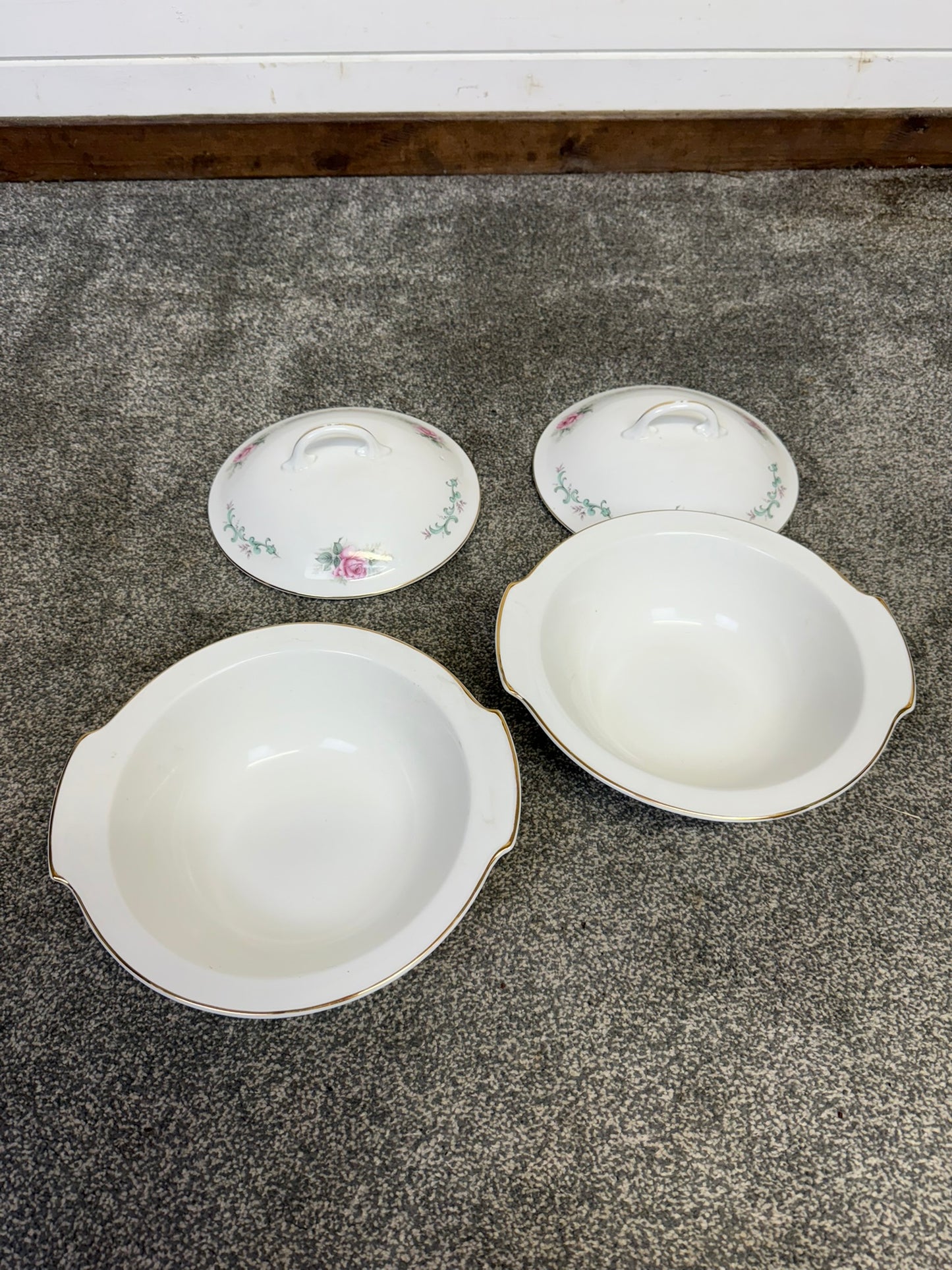 Vintage Royal Grafton Fine Bone China Vegetable Tureen Pink Rose 2x Lidded Serving Dishes