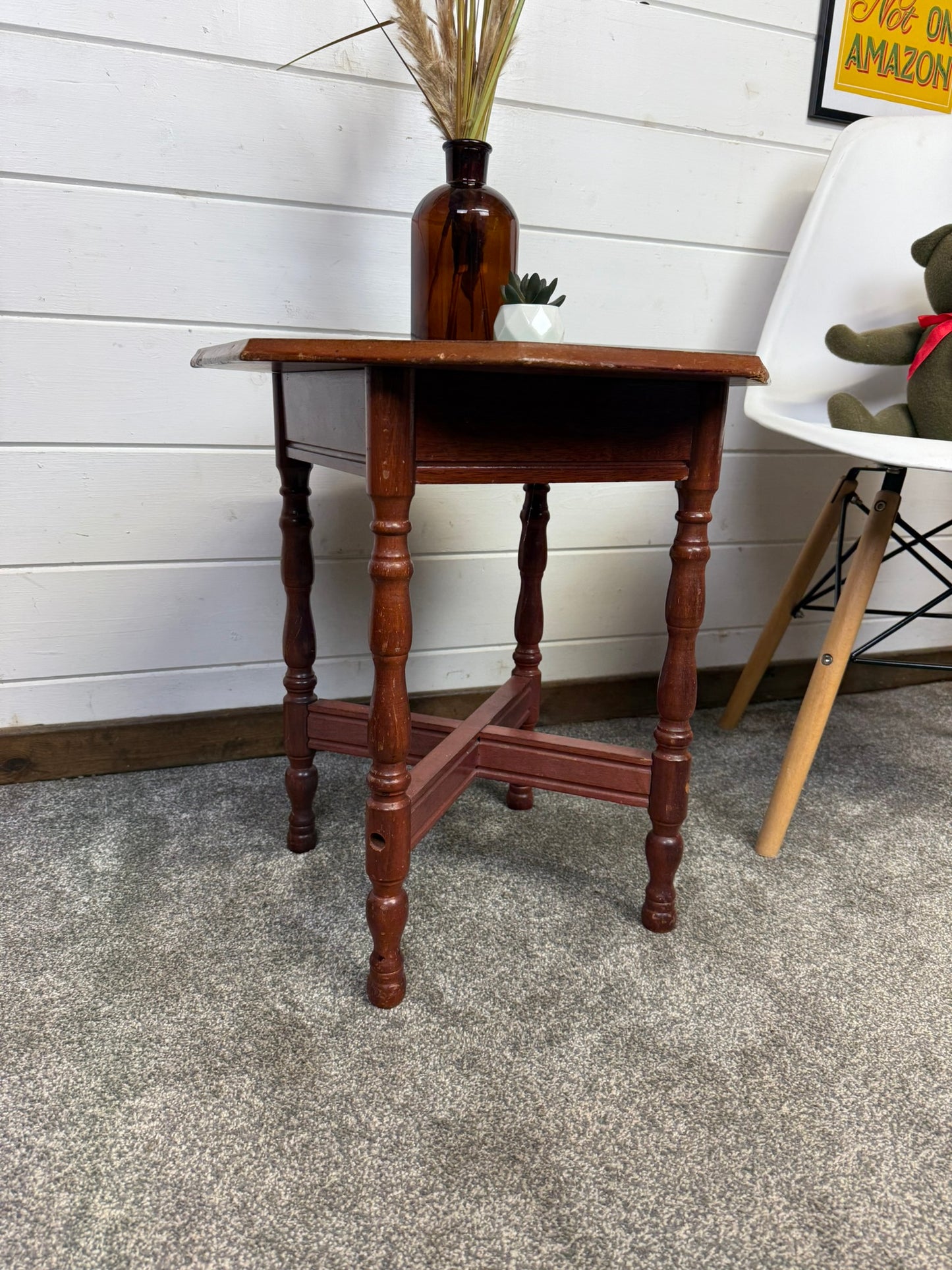 Vintage Occasional Green Leather Top Wine Table Mid Century Side Table