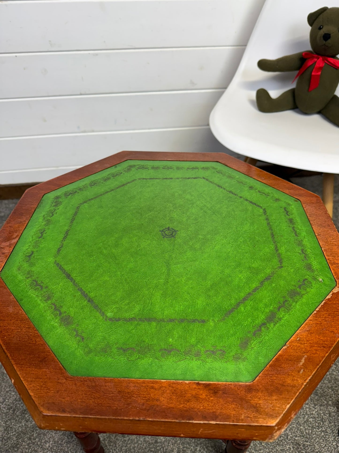 Vintage Occasional Green Leather Top Wine Table Mid Century Side Table