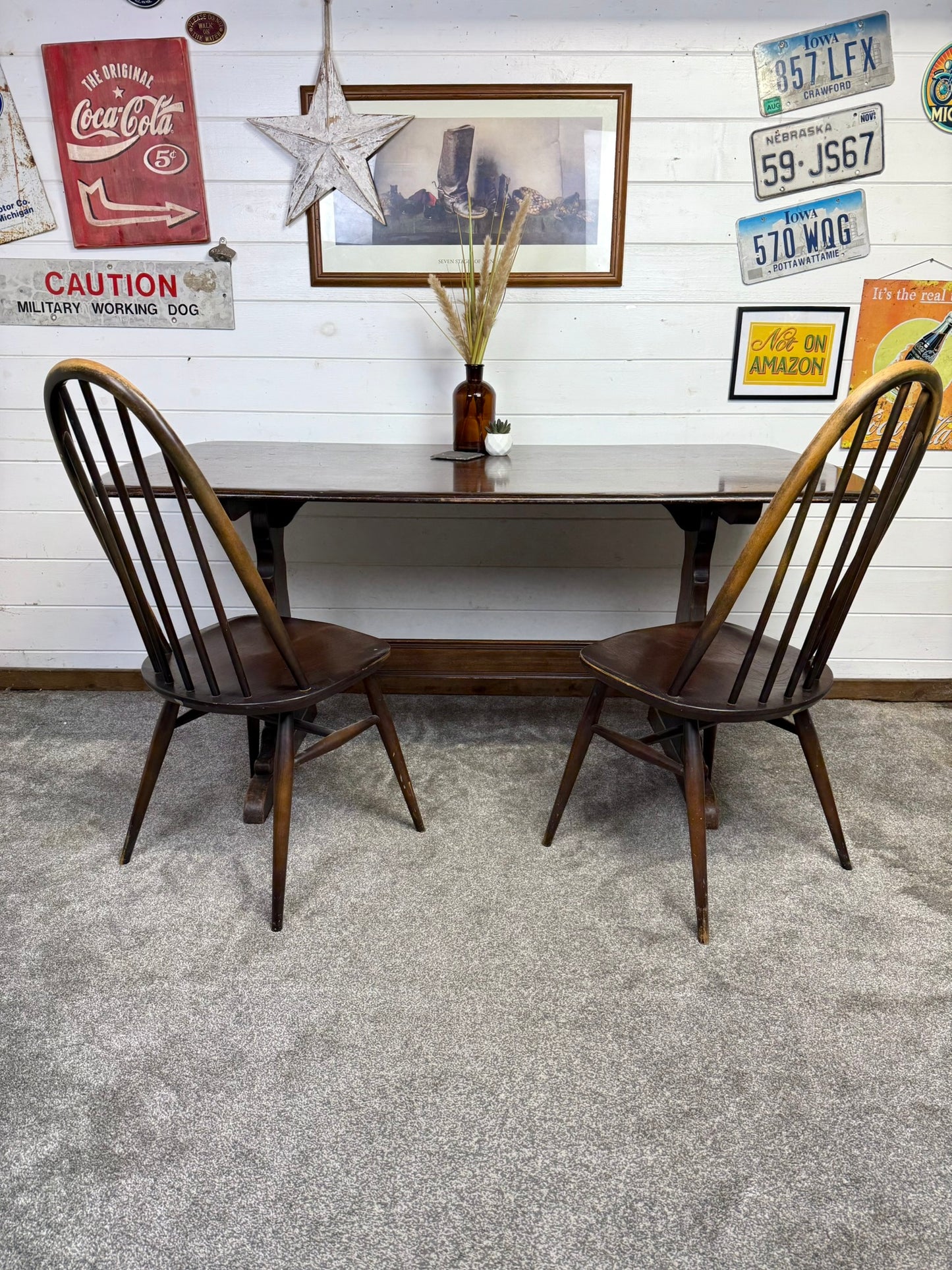 Vintage Ercol Refectory Dining Table & Quaker Chairs Mid Century Retro Dining Table
