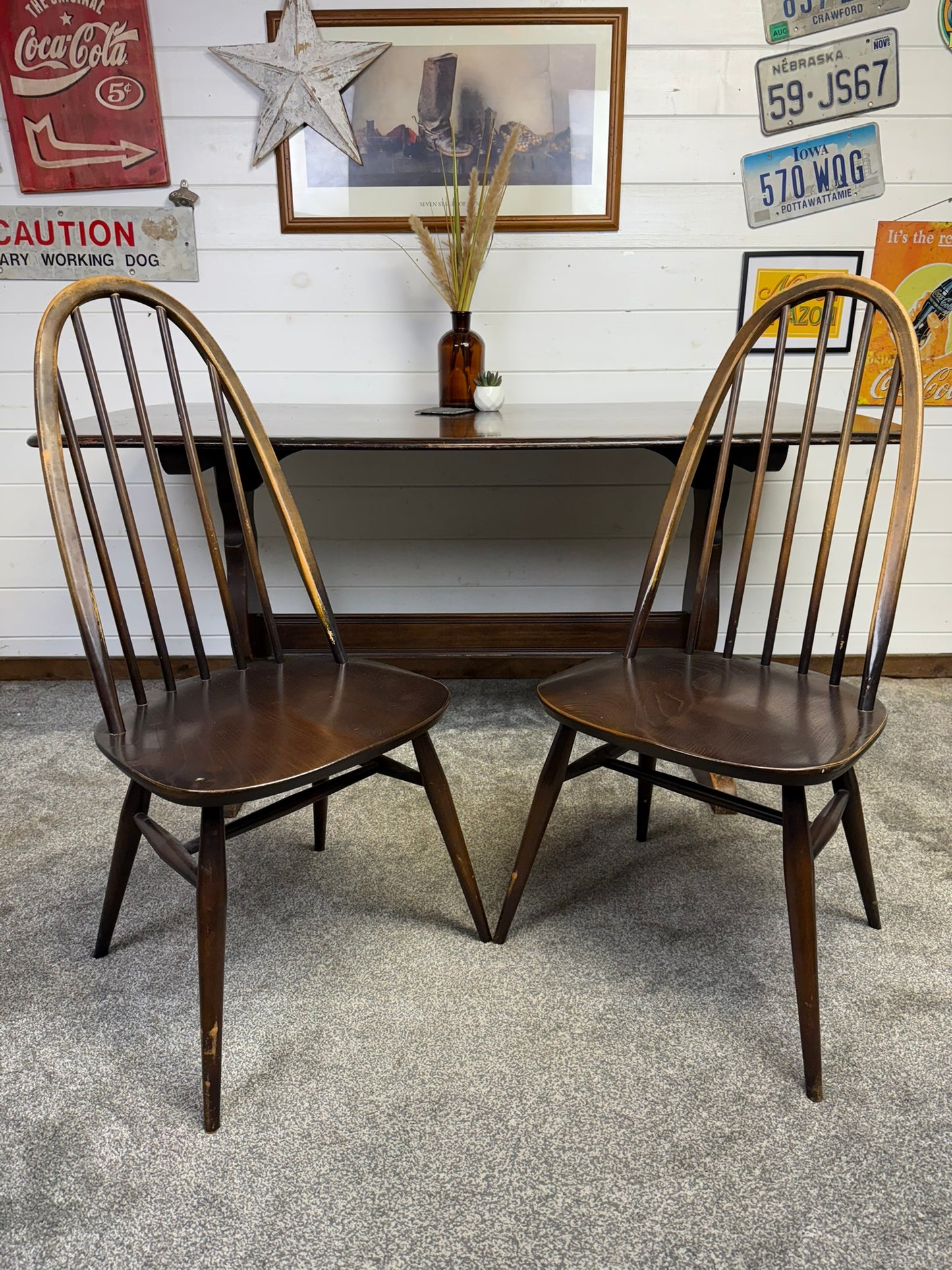 Vintage Ercol Refectory Dining Table & Quaker Chairs Mid Century Retro Dining Table