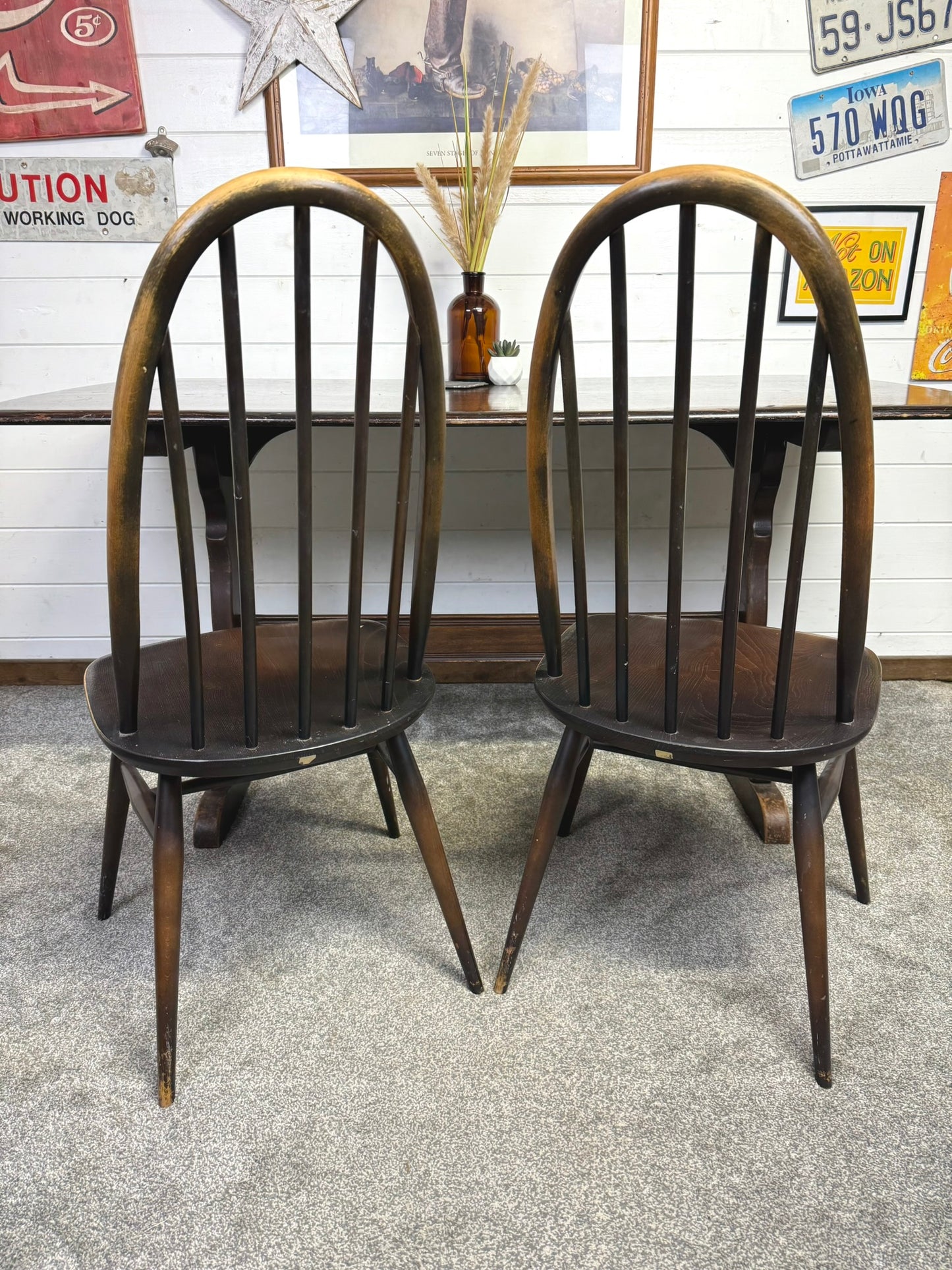 Vintage Ercol Refectory Dining Table & Quaker Chairs Mid Century Retro Dining Table