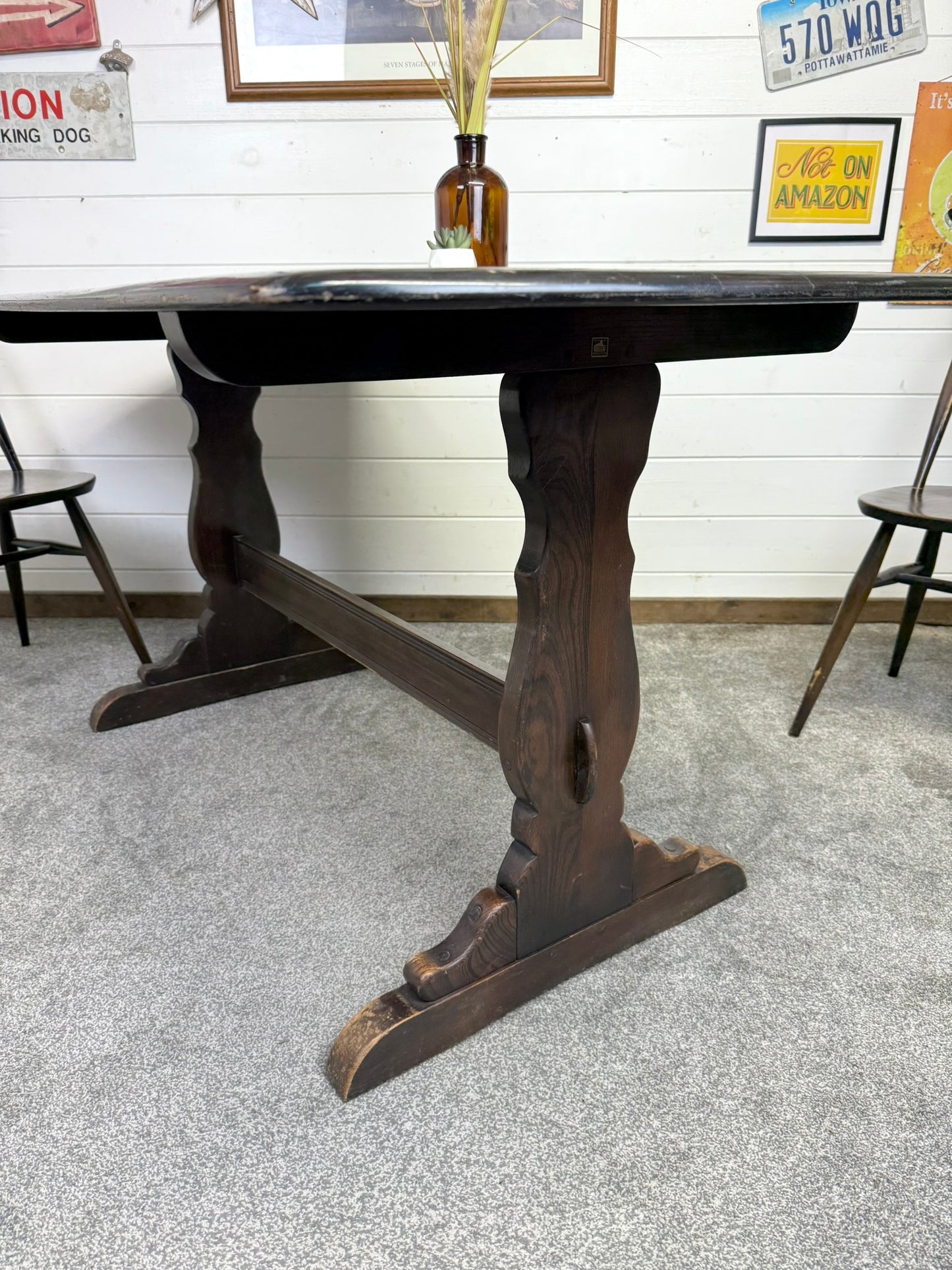 Vintage Ercol Refectory Dining Table & Quaker Chairs Mid Century Retro Dining Table