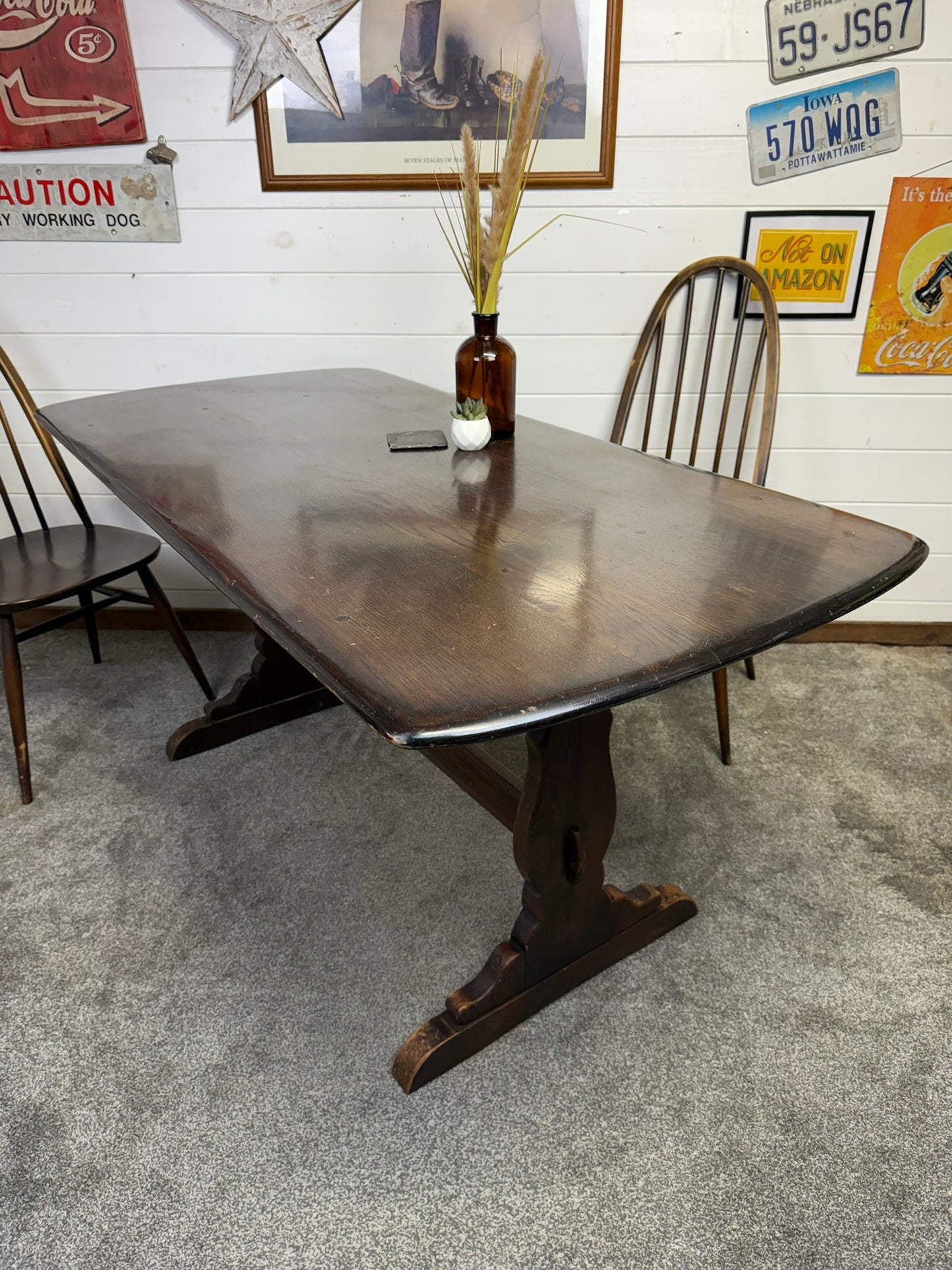 Vintage Ercol Refectory Dining Table & Quaker Chairs Mid Century Retro Dining Table