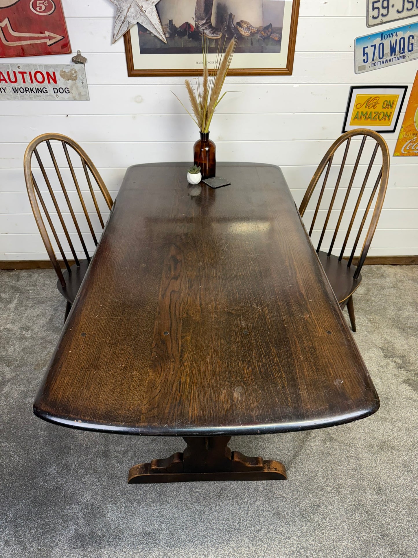 Vintage Ercol Refectory Dining Table & Quaker Chairs Mid Century Retro Dining Table