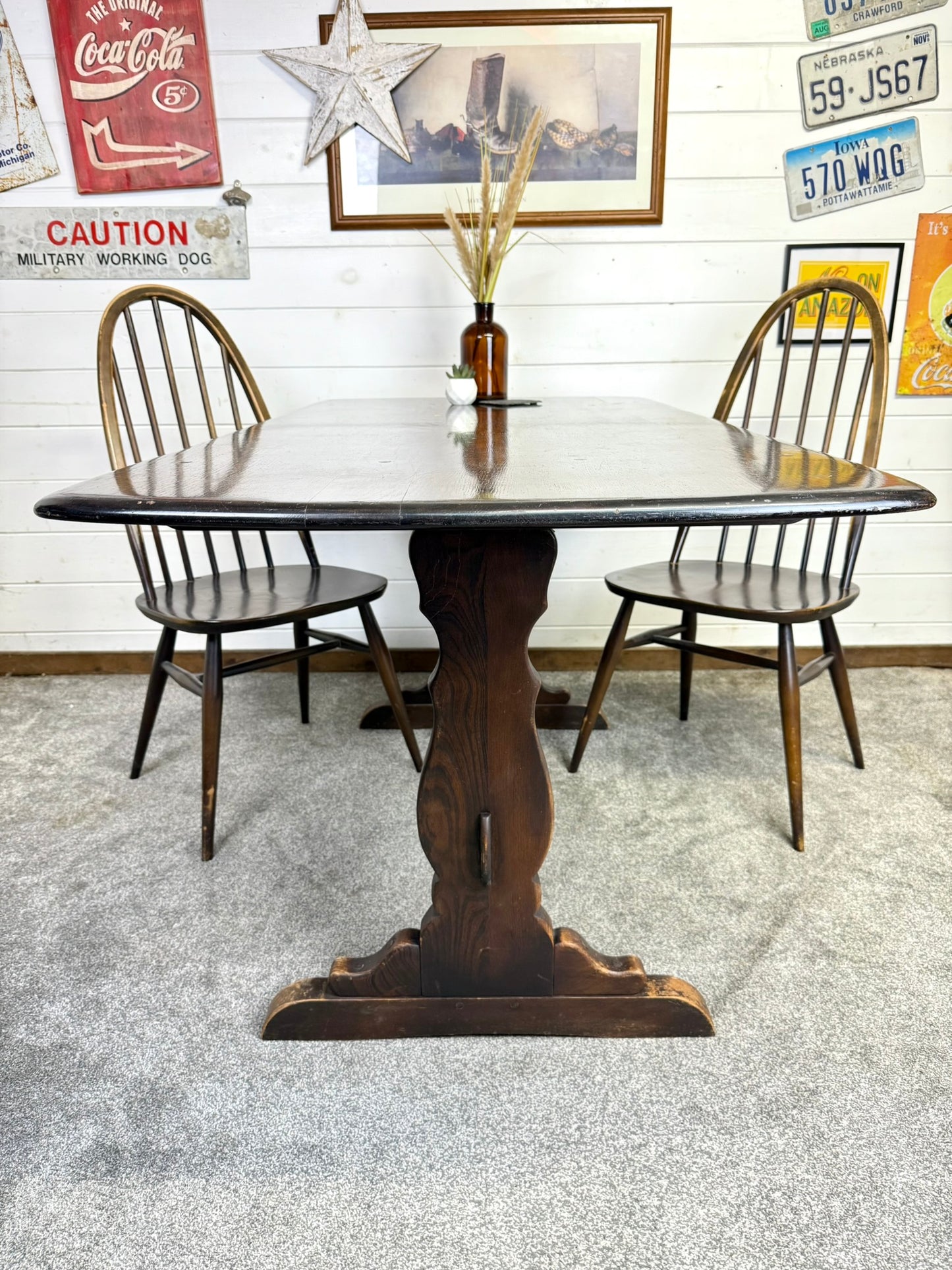Vintage Ercol Refectory Dining Table & Quaker Chairs Mid Century Retro Dining Table