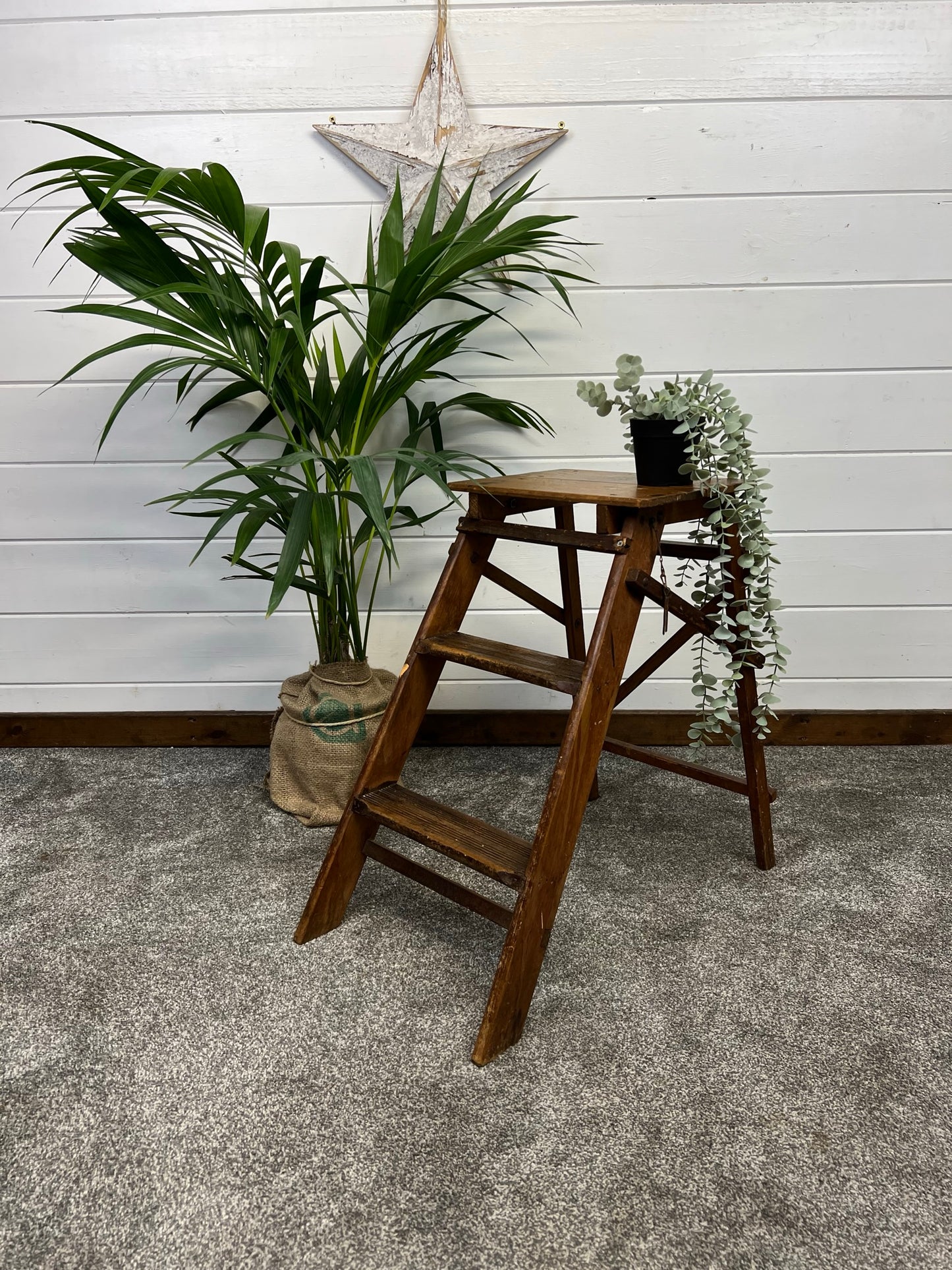 Vintage Folding Wooden Step Stool Rustic Industrial Pantry Larder Steps Farmhouse Decor