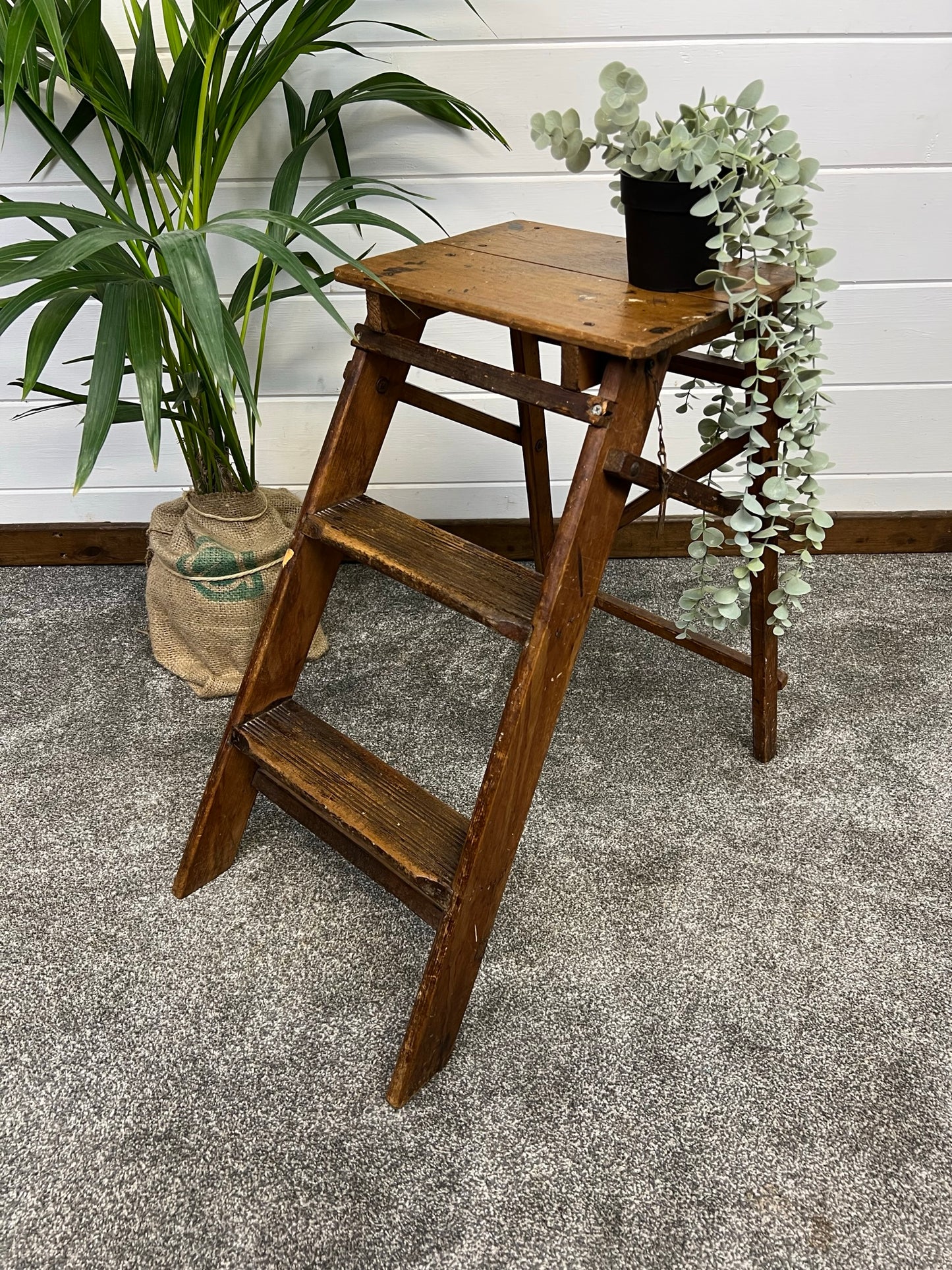 Vintage Folding Wooden Step Stool Rustic Industrial Pantry Larder Steps Farmhouse Decor