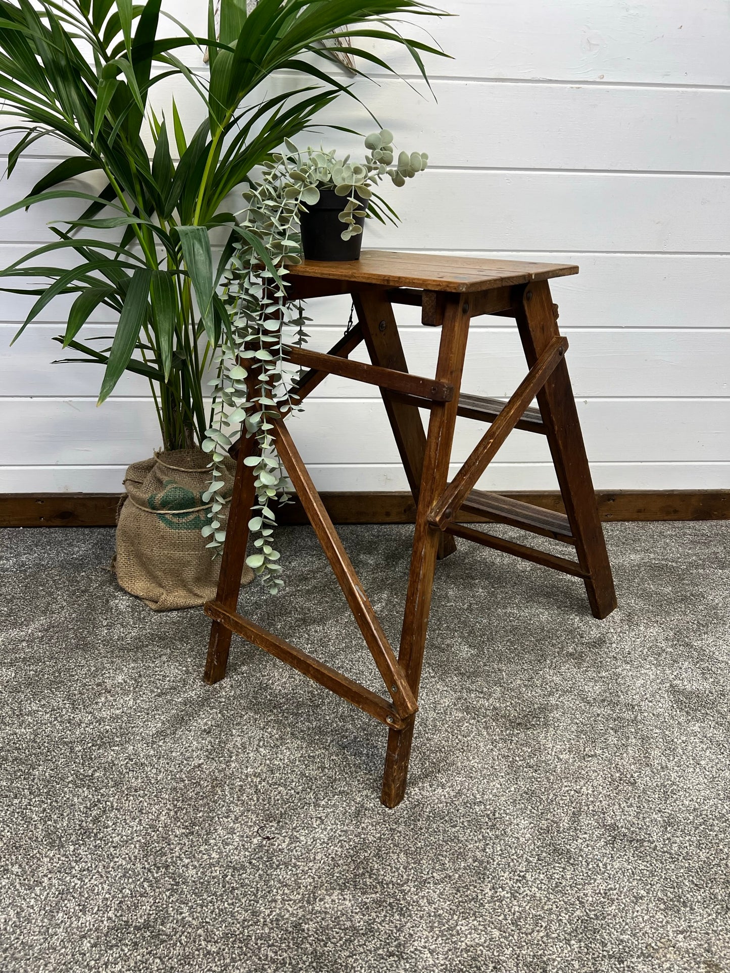 Vintage Folding Wooden Step Stool Rustic Industrial Pantry Larder Steps Farmhouse Decor