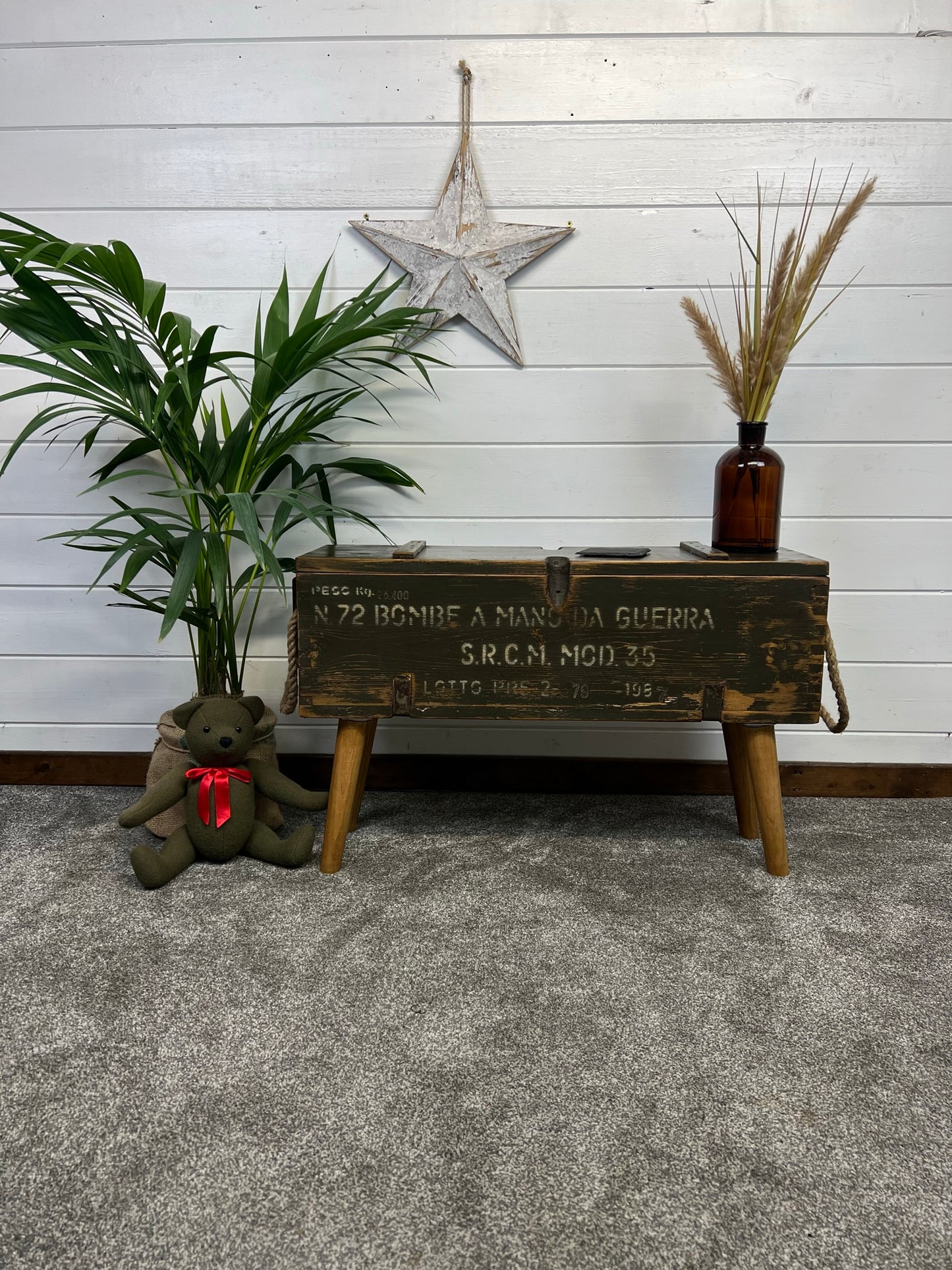 Vintage Wooden Side Table Rustic Storage Box Reclaimed Chest Farmhouse Side Coffee Table
