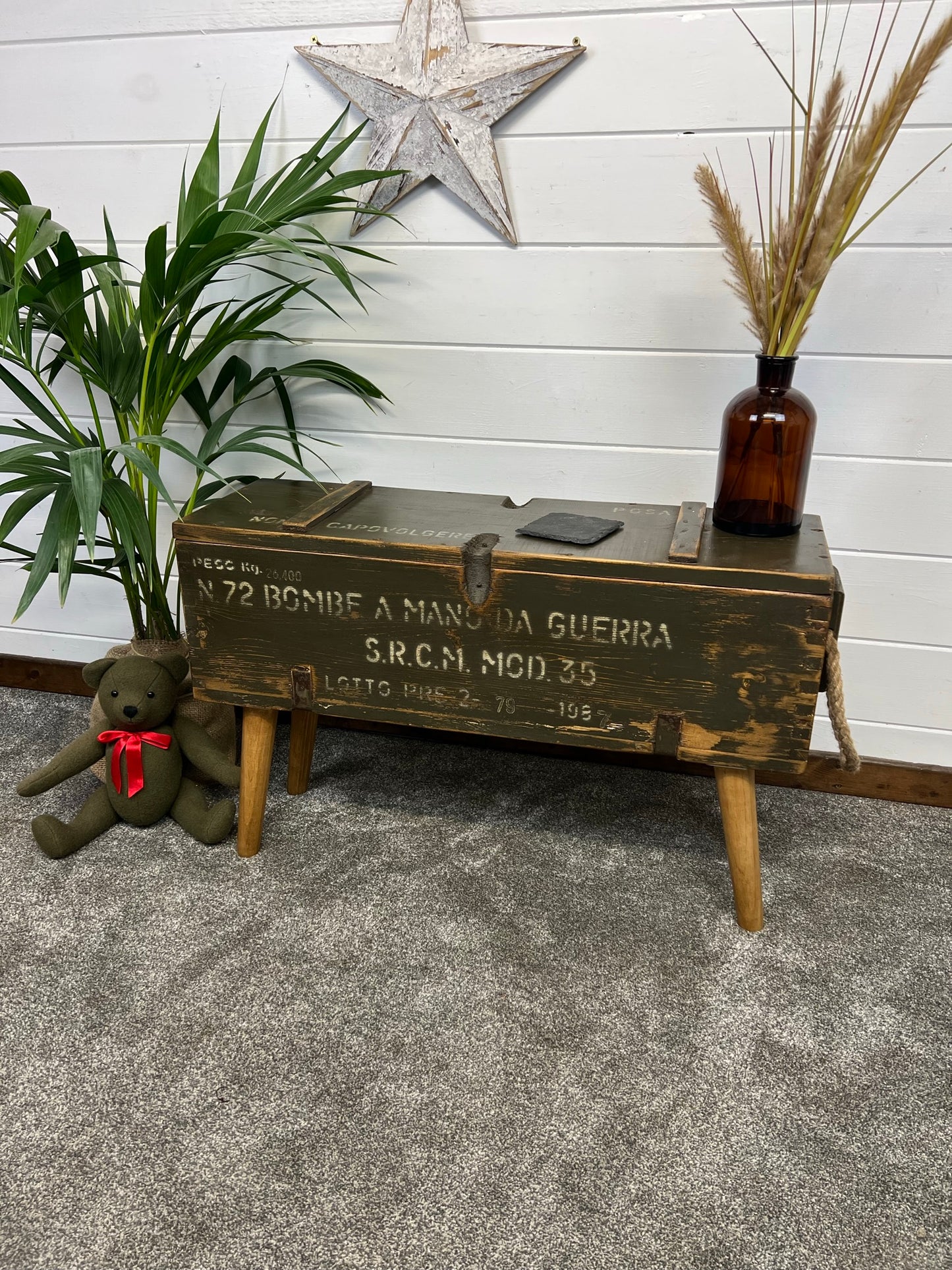 Vintage Wooden Side Table Rustic Storage Box Reclaimed Chest Farmhouse Side Coffee Table
