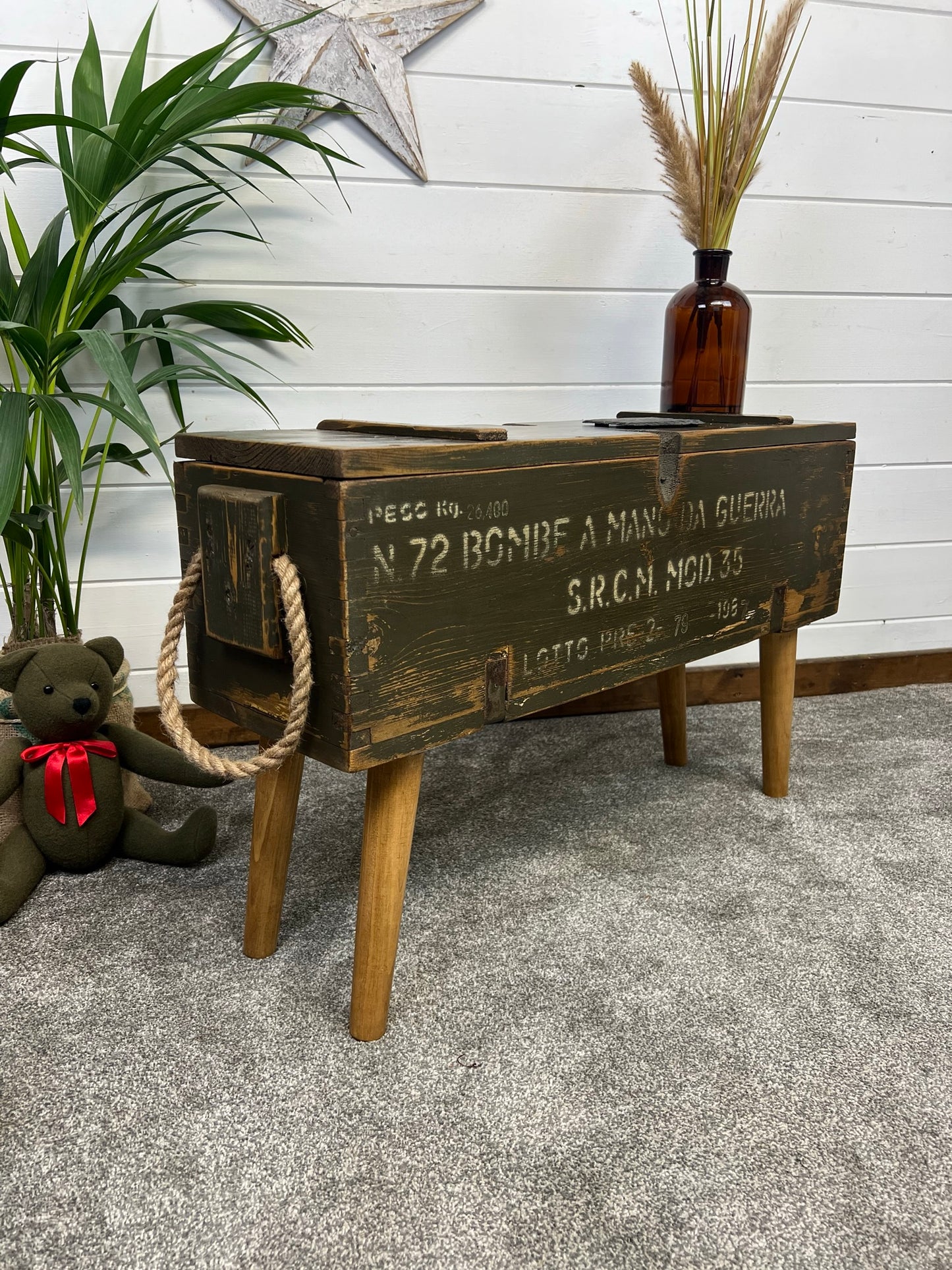 Vintage Wooden Side Table Rustic Storage Box Reclaimed Chest Farmhouse Side Coffee Table