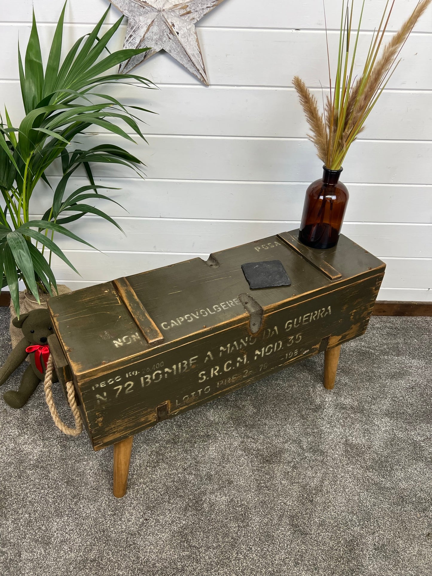 Vintage Wooden Side Table Rustic Storage Box Reclaimed Chest Farmhouse Side Coffee Table