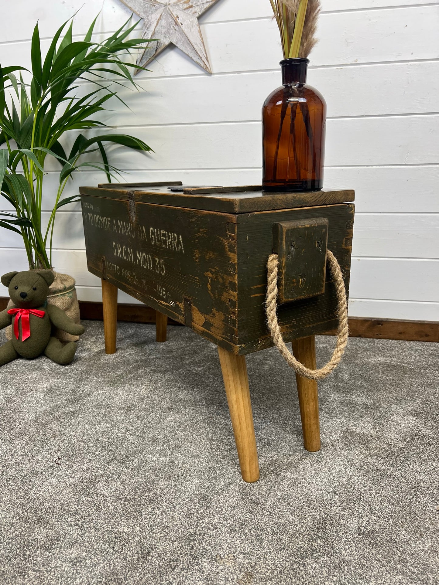 Vintage Wooden Side Table Rustic Storage Box Reclaimed Chest Farmhouse Side Coffee Table