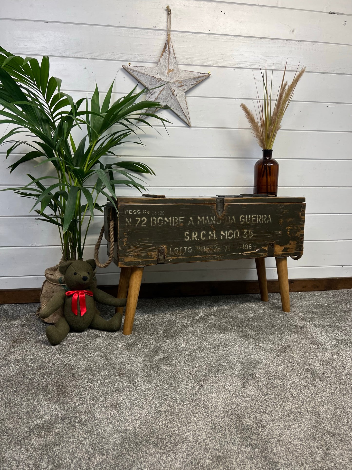 Vintage Wooden Side Table Rustic Storage Box Reclaimed Chest Farmhouse Side Coffee Table