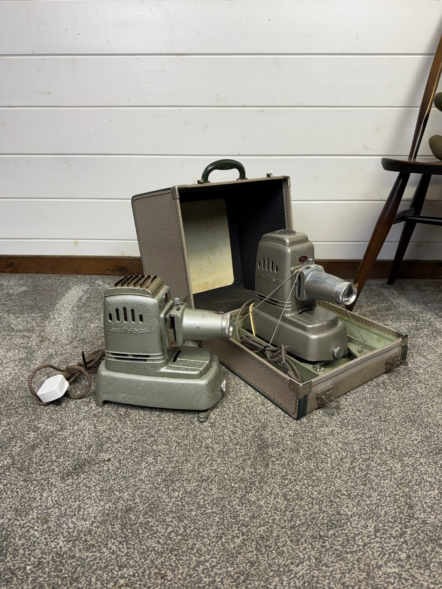 2x Vintage Aldis Slide Projector Lamp 50's Retro Collectable Industrial Display Decor