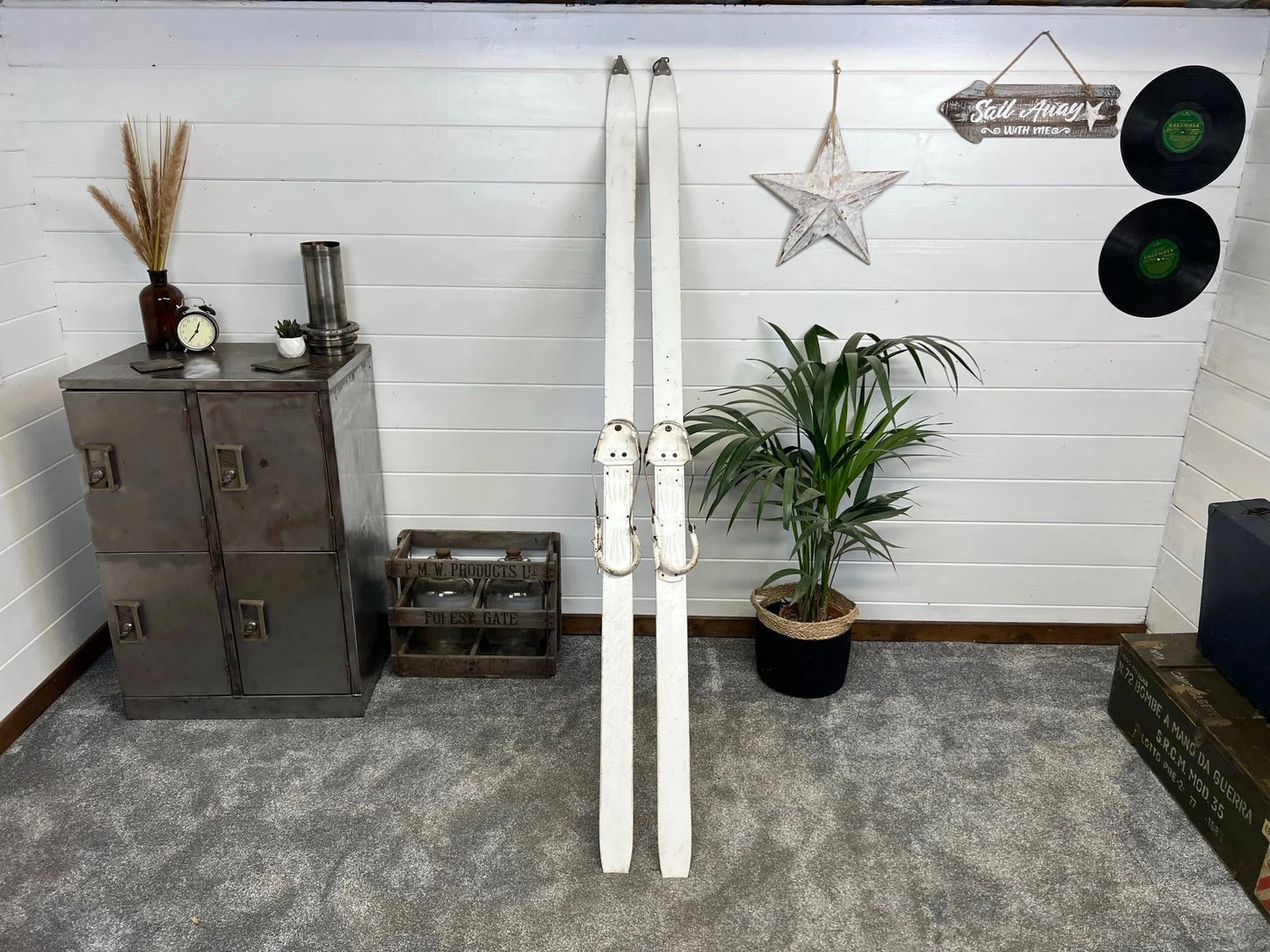 Vintage 1960's Skis Rustic Wall Decor Christmas Winter Display Garden Centre Nursery Grotto Shop Pub