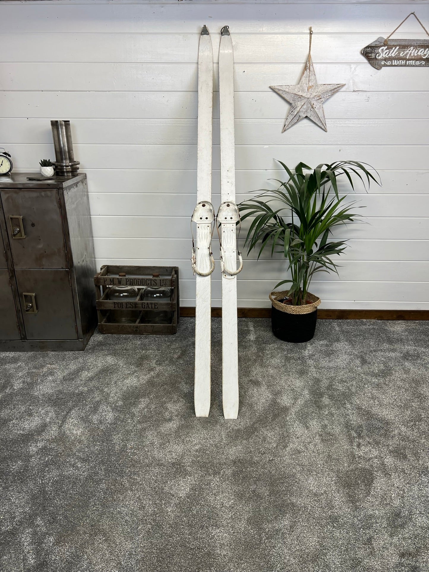 Vintage 1960's Skis Rustic Wall Decor Christmas Winter Display Garden Centre Nursery Grotto Shop Pub