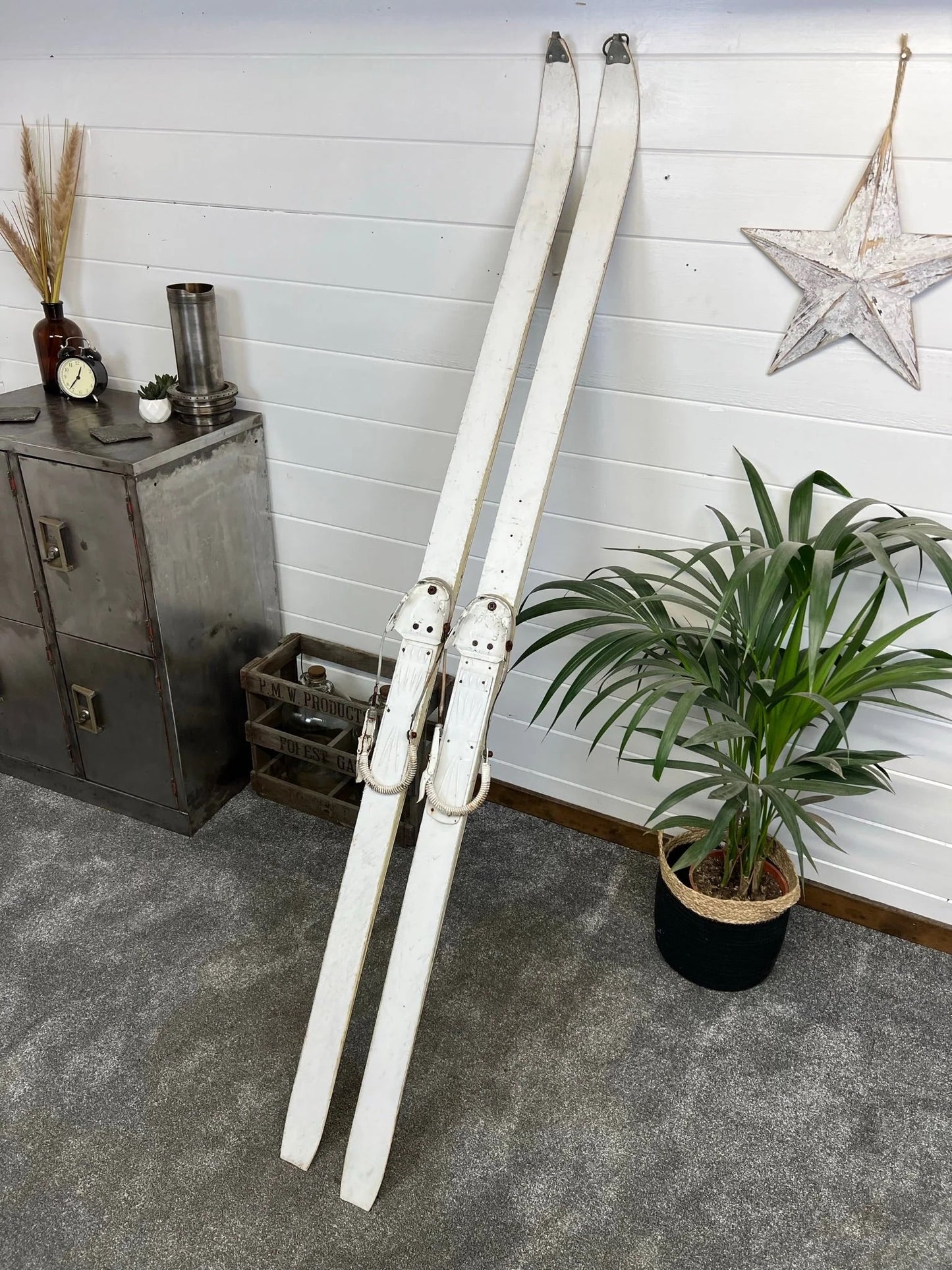 Vintage 1960's Skis Rustic Wall Decor Christmas Winter Display Garden Centre Nursery Grotto Shop Pub