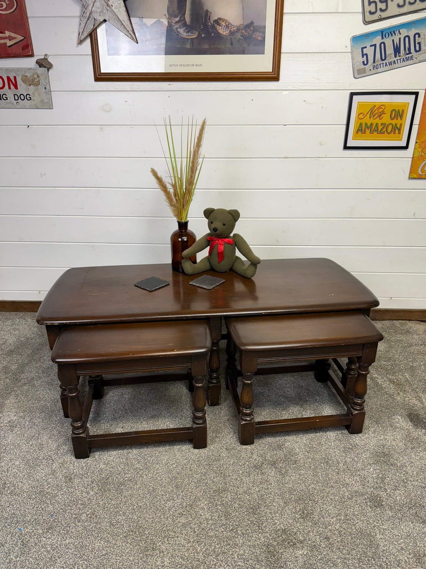 Vintage Ercol Old Colonial Nest Of Trinity Tables Mid Century Retro Coffee Table
