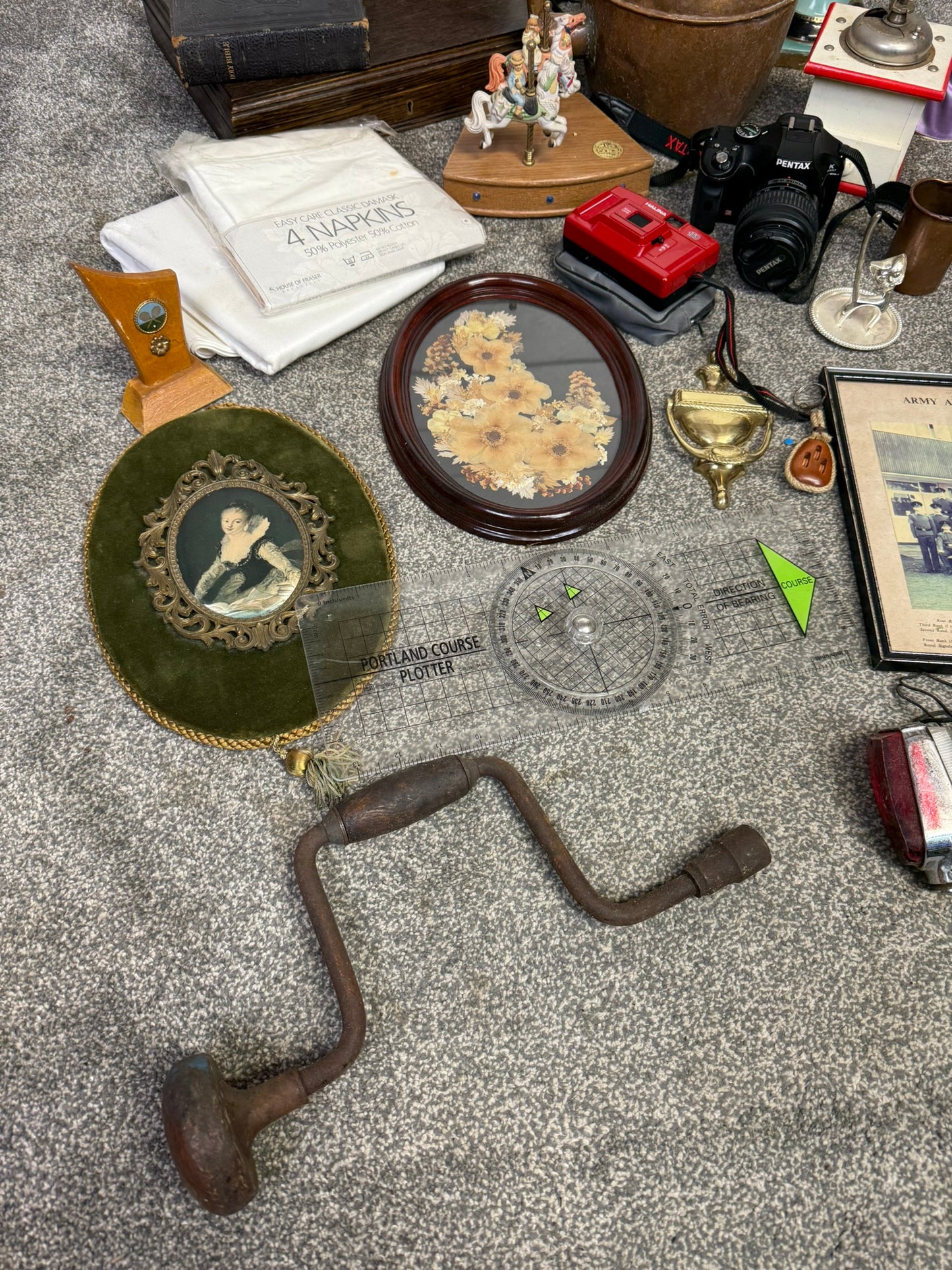 Vintage Job Lot Copper Kettle Lamp Frames Cameras Vase Home Decor Prop