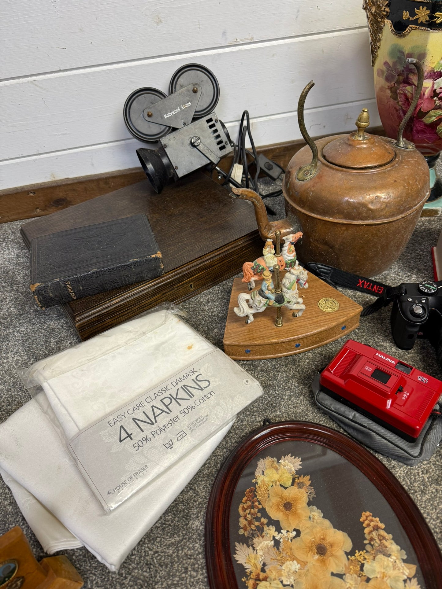 Vintage Job Lot Copper Kettle Lamp Frames Cameras Vase Home Decor Prop