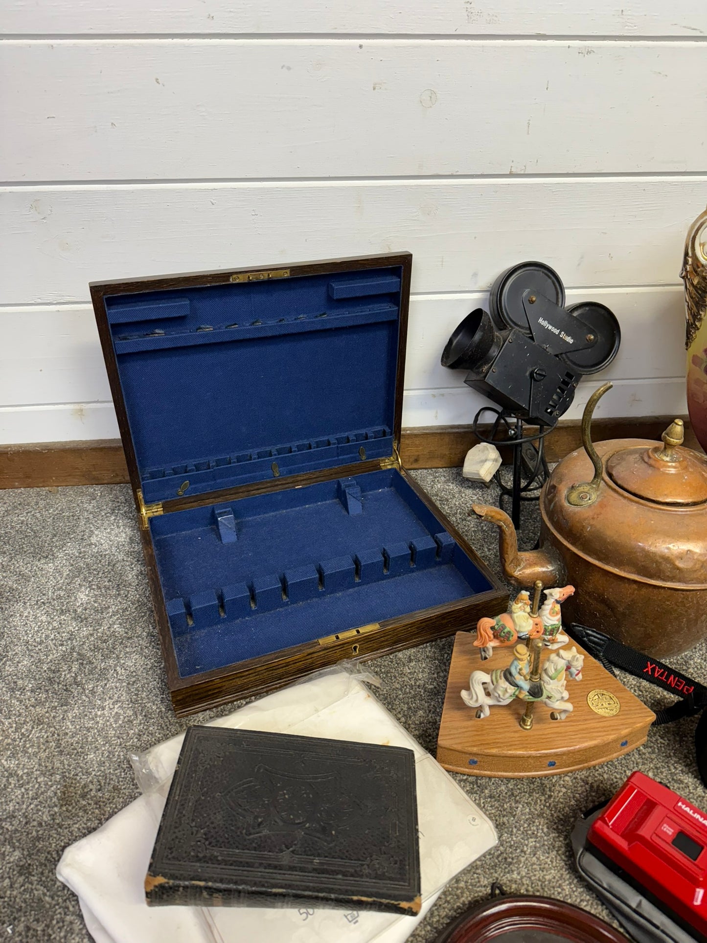 Vintage Job Lot Copper Kettle Lamp Frames Cameras Vase Home Decor Prop