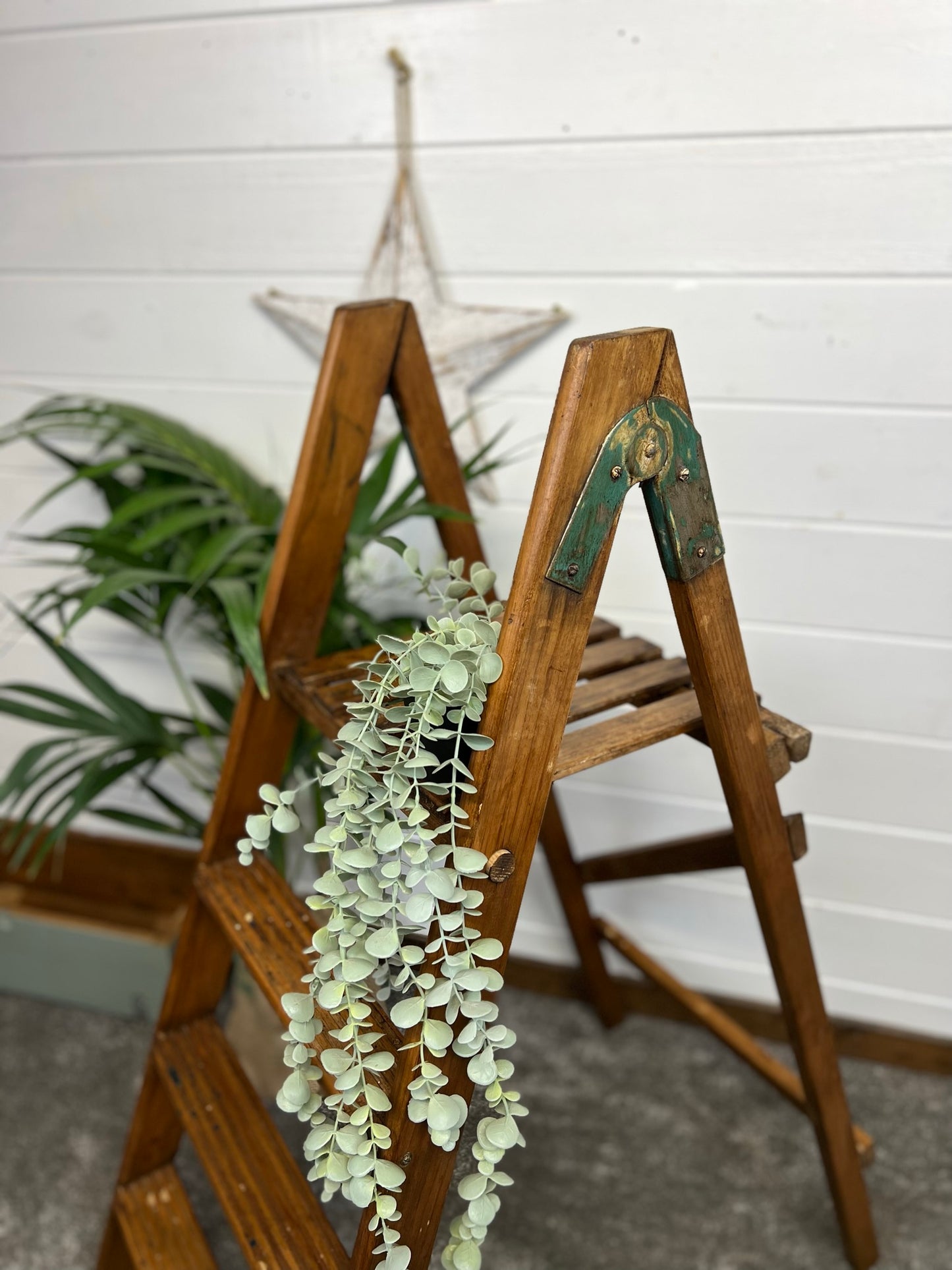 Vintage Wooden Decorative Ladder Reclaimed Waxed Wood Steps Rustic Farmhouse