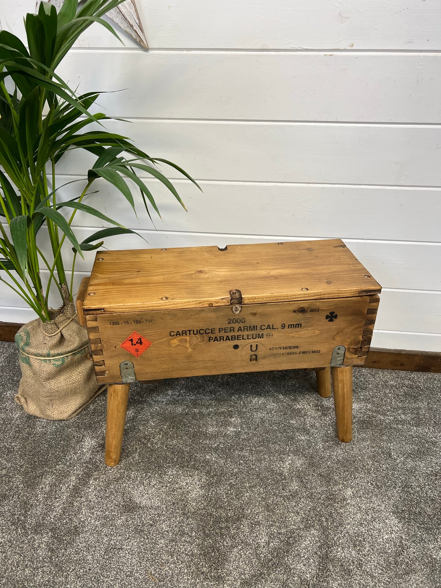 Rustic Wooden Ammo Box Side Table Vintage Storage Chest Industrial Trunk Home Coffee Table