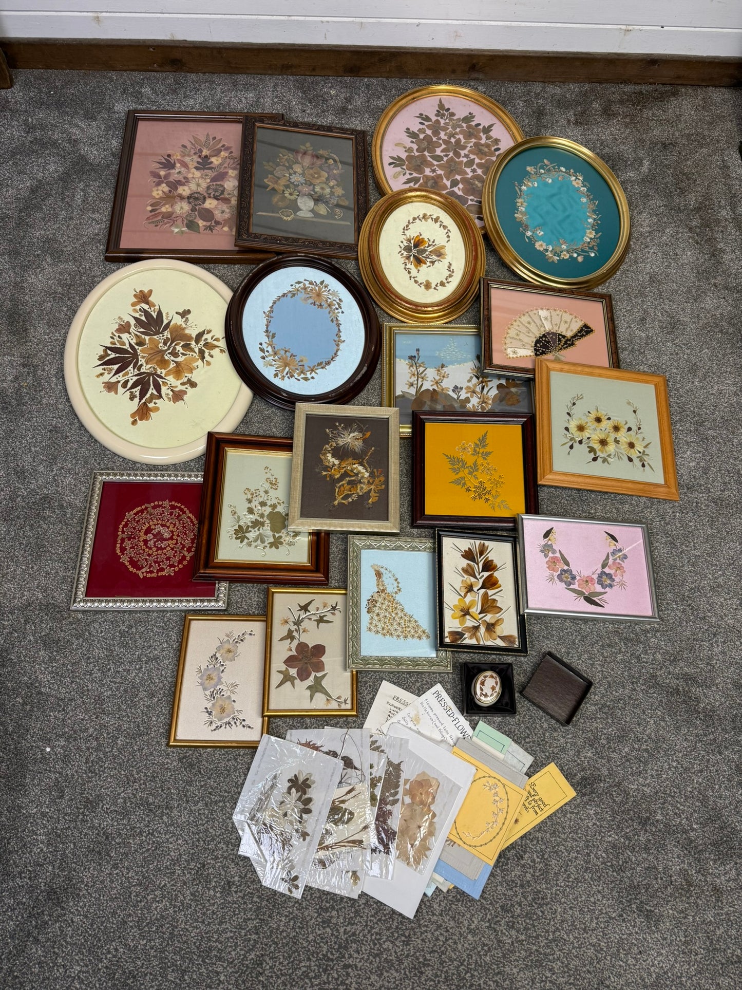 Vintage Pressed Flowers Job Lot 19x In Picture Frames Dried Flower Photo Frame Art
