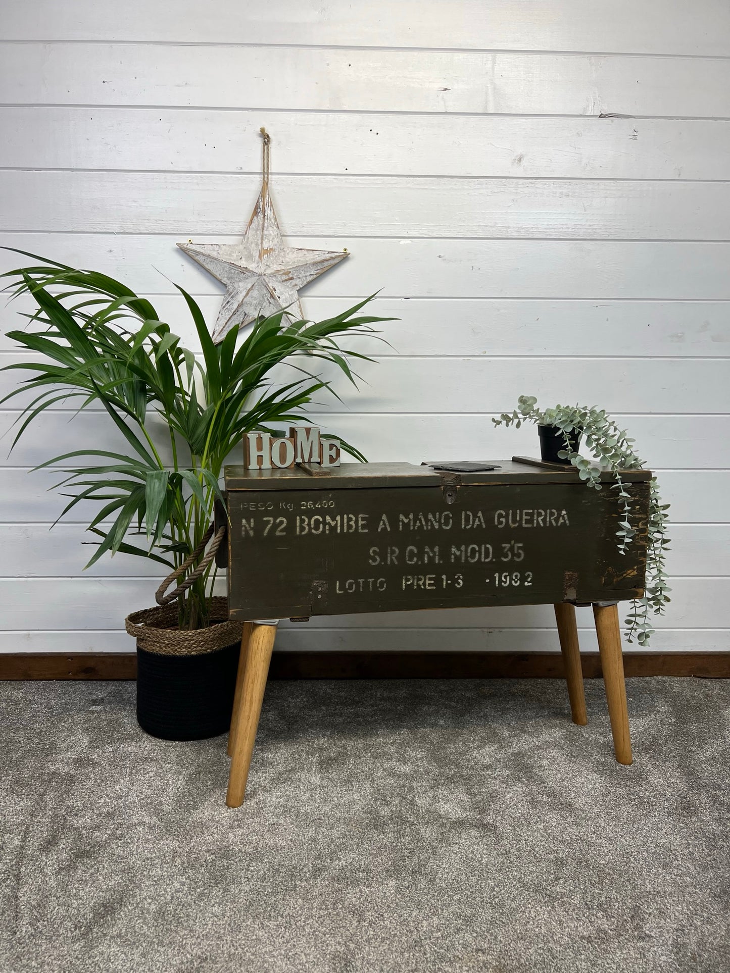 Vintage Wooden Side Table Rustic Storage Box Reclaimed Chest Farmhouse Side Coffee Table