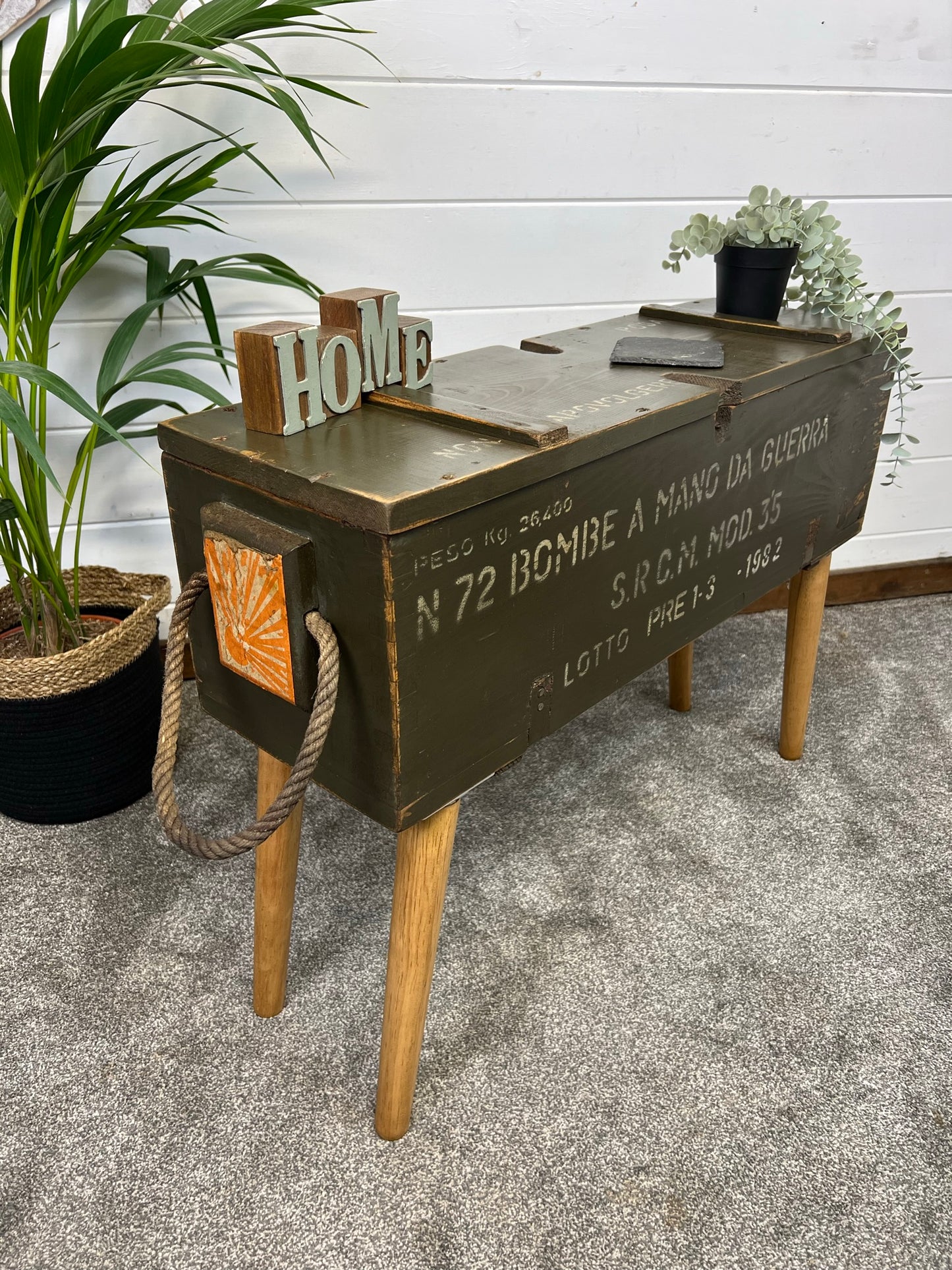 Vintage Wooden Side Table Rustic Storage Box Reclaimed Chest Farmhouse Side Coffee Table