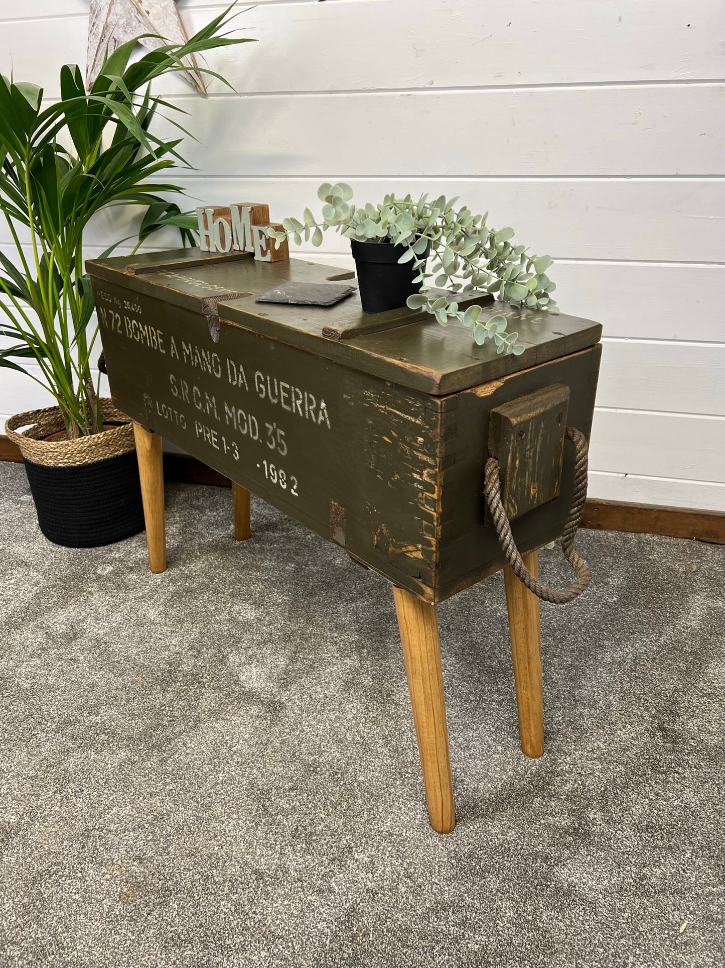 Vintage Wooden Side Table Rustic Storage Box Reclaimed Chest Farmhouse Side Coffee Table