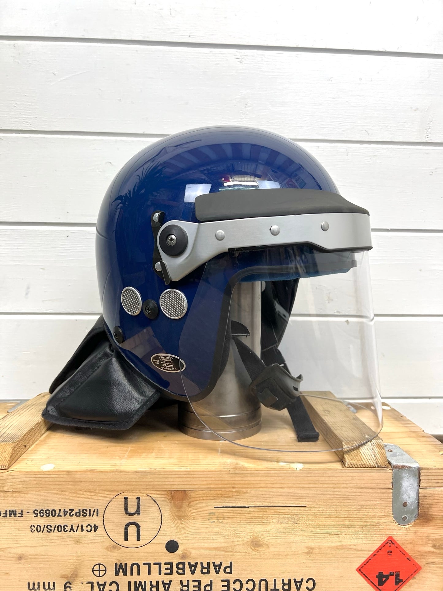 British Police Protective Riot Helmet In Fleece Bag VGC Police Memorabilia Security Film Prop Display