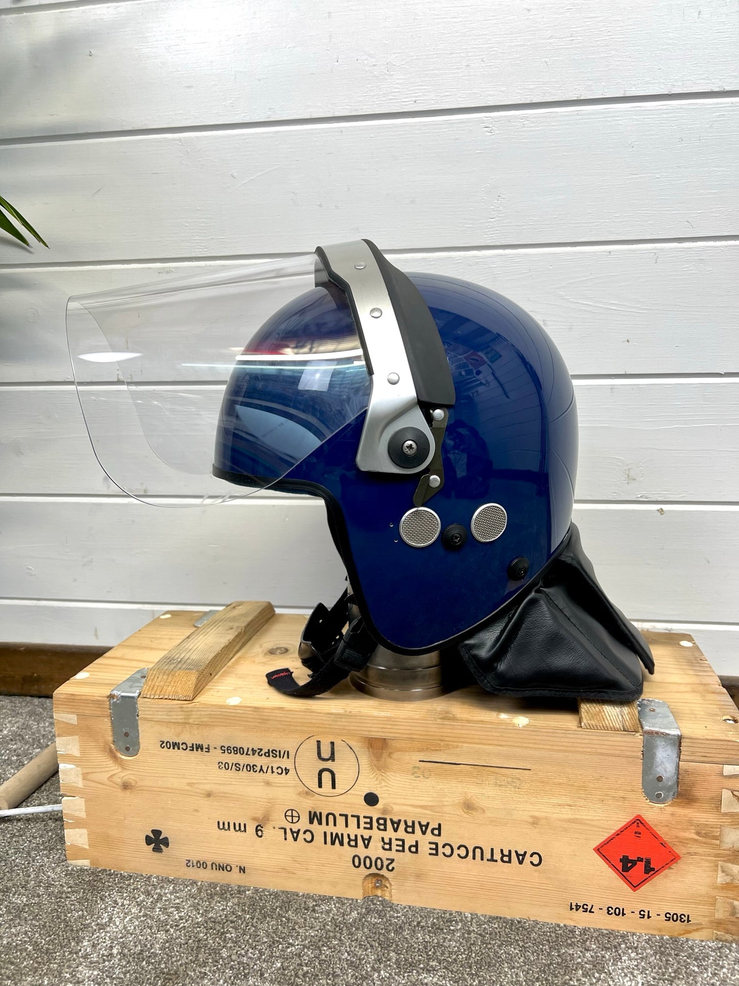 British Police Protective Riot Helmet In Fleece Bag VGC Police Memorabilia Security Film Prop Display
