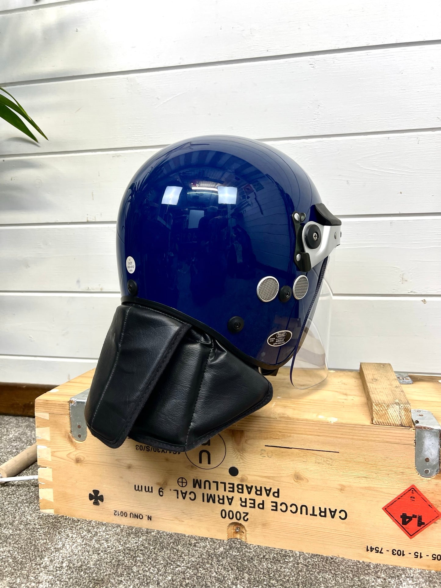 British Police Protective Riot Helmet In Fleece Bag VGC Police Memorabilia Security Film Prop Display