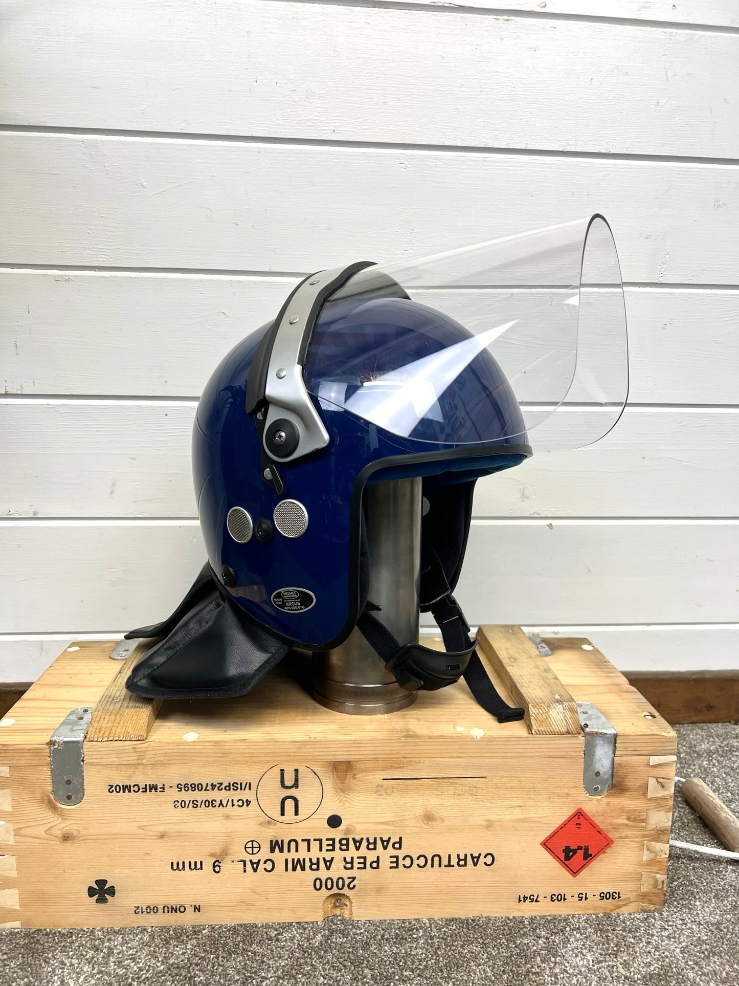 British Police Protective Riot Helmet In Fleece Bag VGC Police Memorabilia Security Film Prop Display
