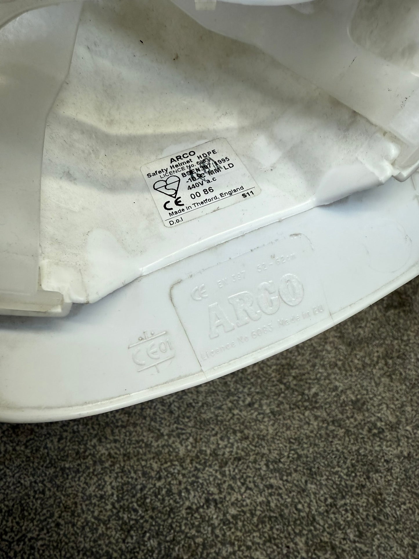 Ex Police Obsolete Safety Helmet With Ear Defenders Hard Hat Collectible Display Film TV Prop