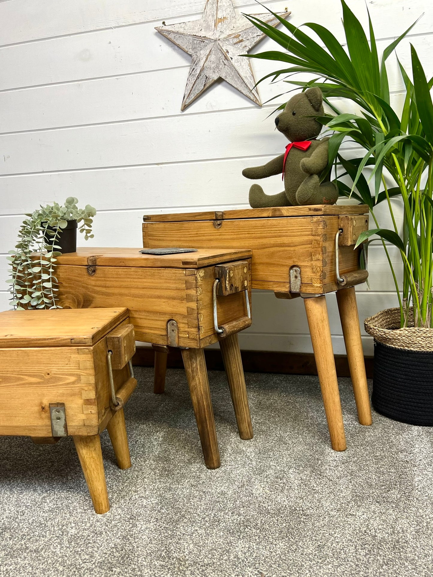 Rustic Wooden Ammo Box Crate Side Table Reclaimed Industrial Home Decor Storage