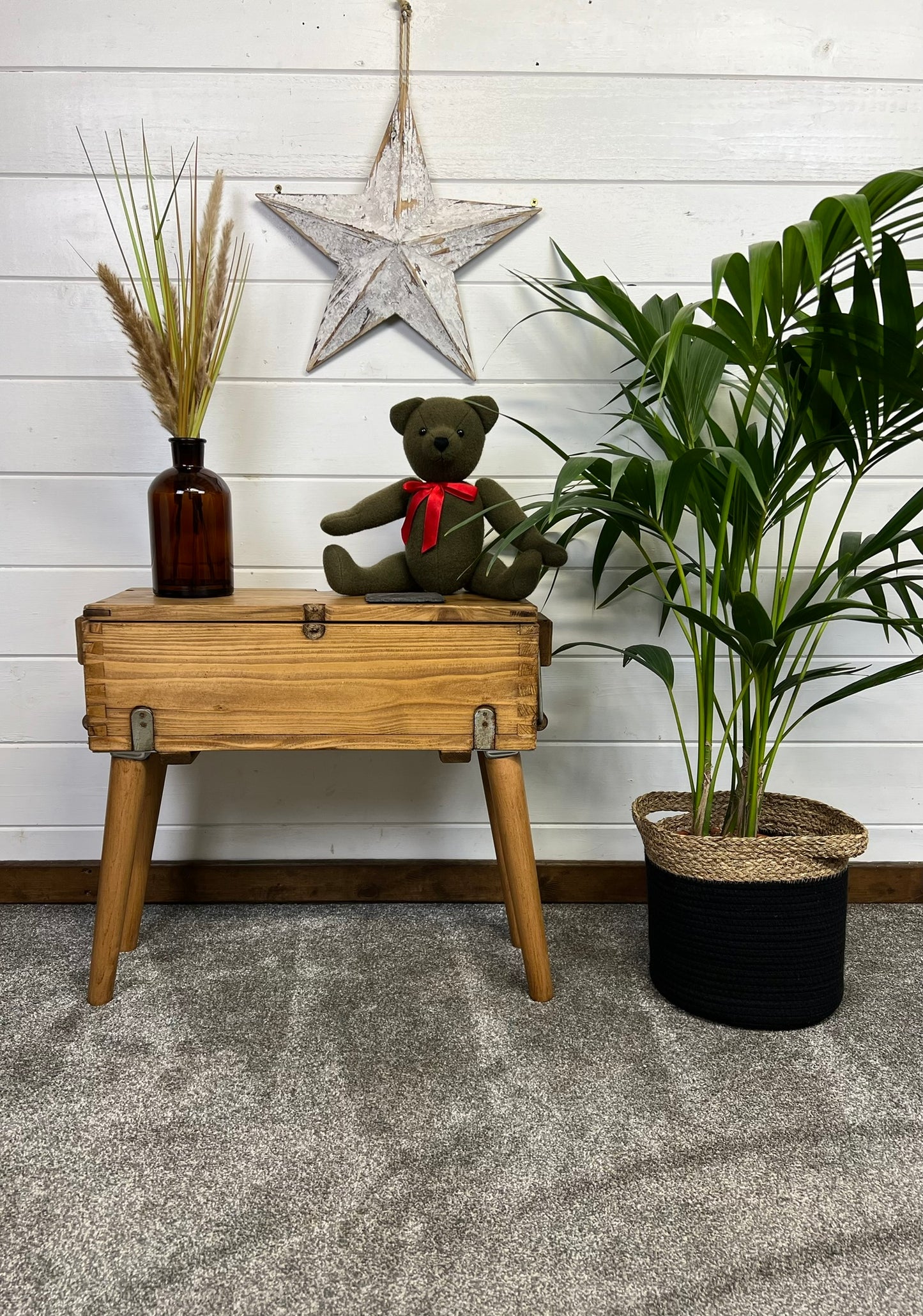 Rustic Wooden Ammo Box Crate Side Table Reclaimed Industrial Home Decor Storage