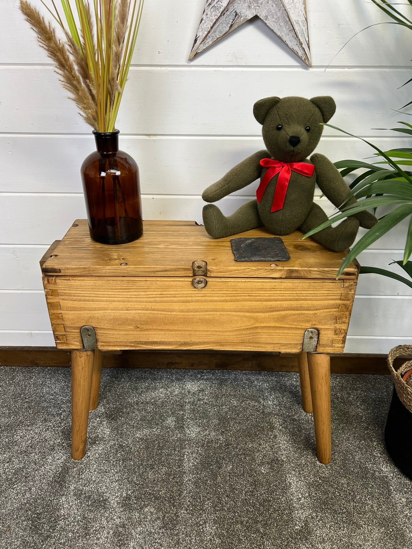 Rustic Wooden Ammo Box Crate Side Table Reclaimed Industrial Home Decor Storage